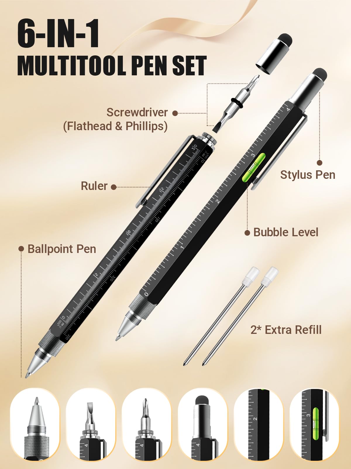 Multitool Pen Stocking Stuffer - Christmas Gift for Men, Dad, Husband, Teens - Unique Cool Gadget for Engineers, Woodworkers, Carpenters