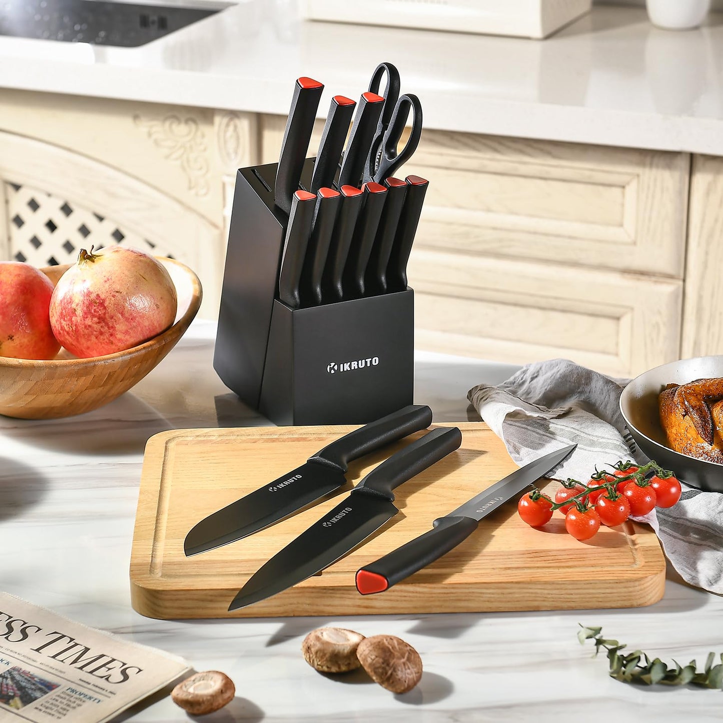 IKRUTO 15-Piece Professional Kitchen Knife Set