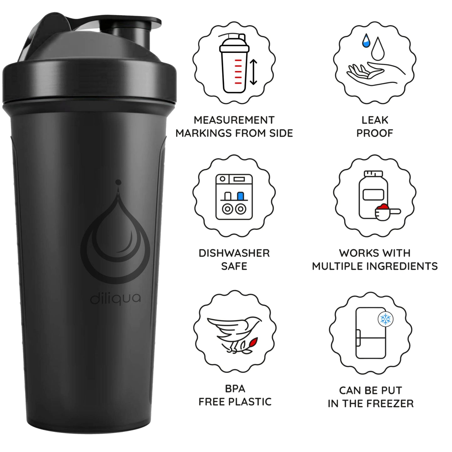 BPA-Free 6 Pack Protein Shaker Bottles 24 oz