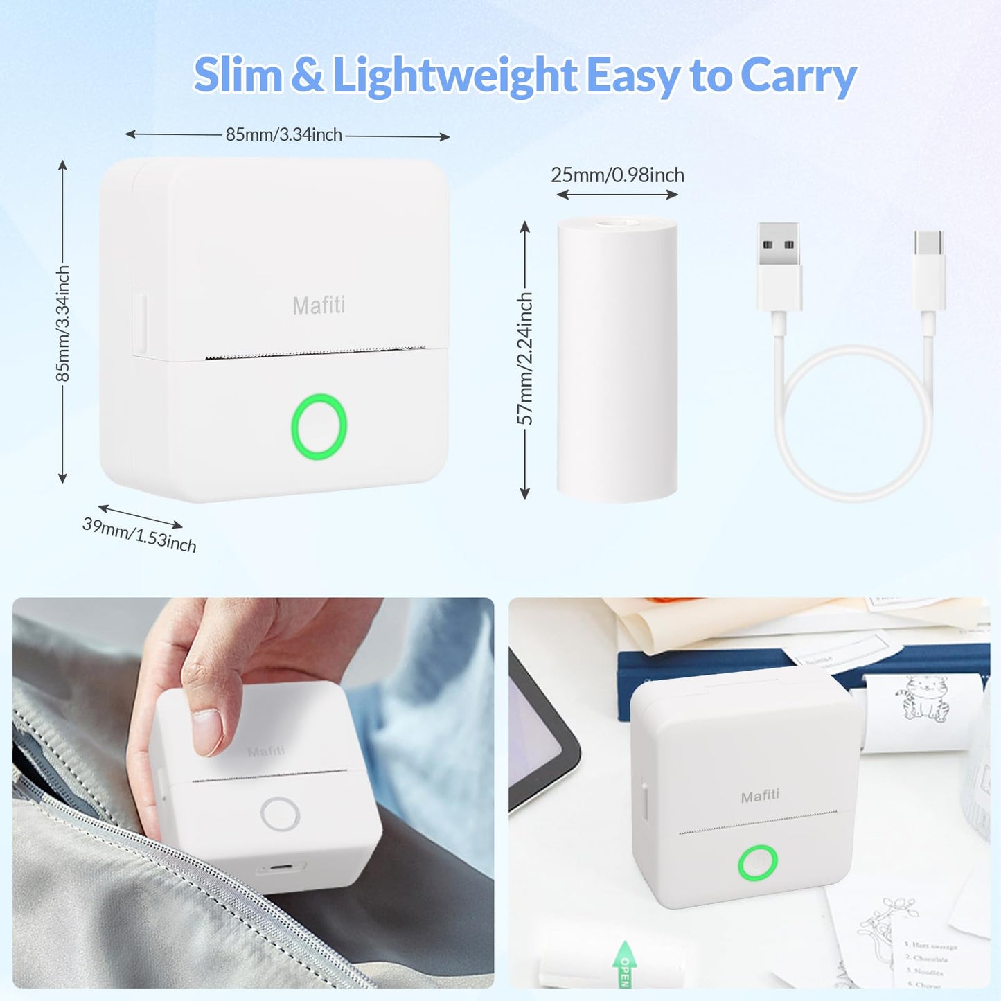 Inkless Bluetooth Mini Sticker Printer for Scrapbooks