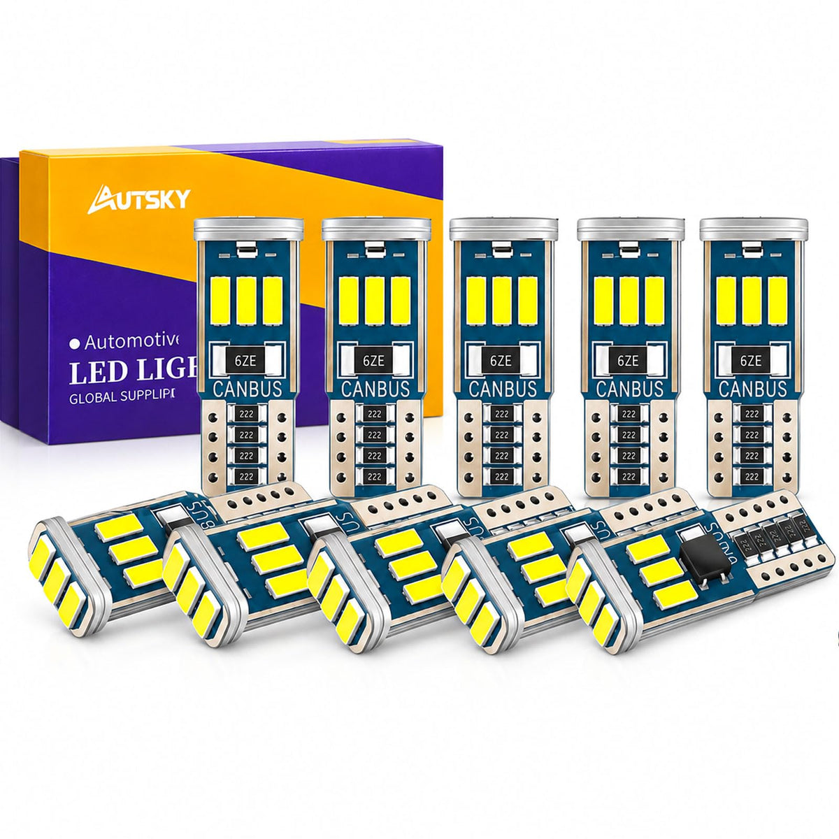 10 Pack Canbus T10 194 LED License Plate Bulbs