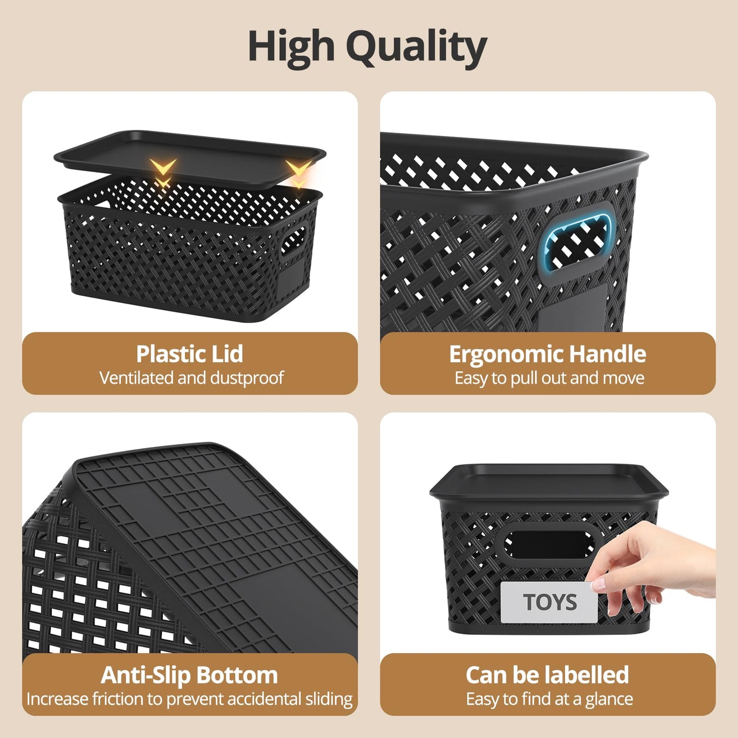 8-Pack Plastic Storage Bins for Organizing