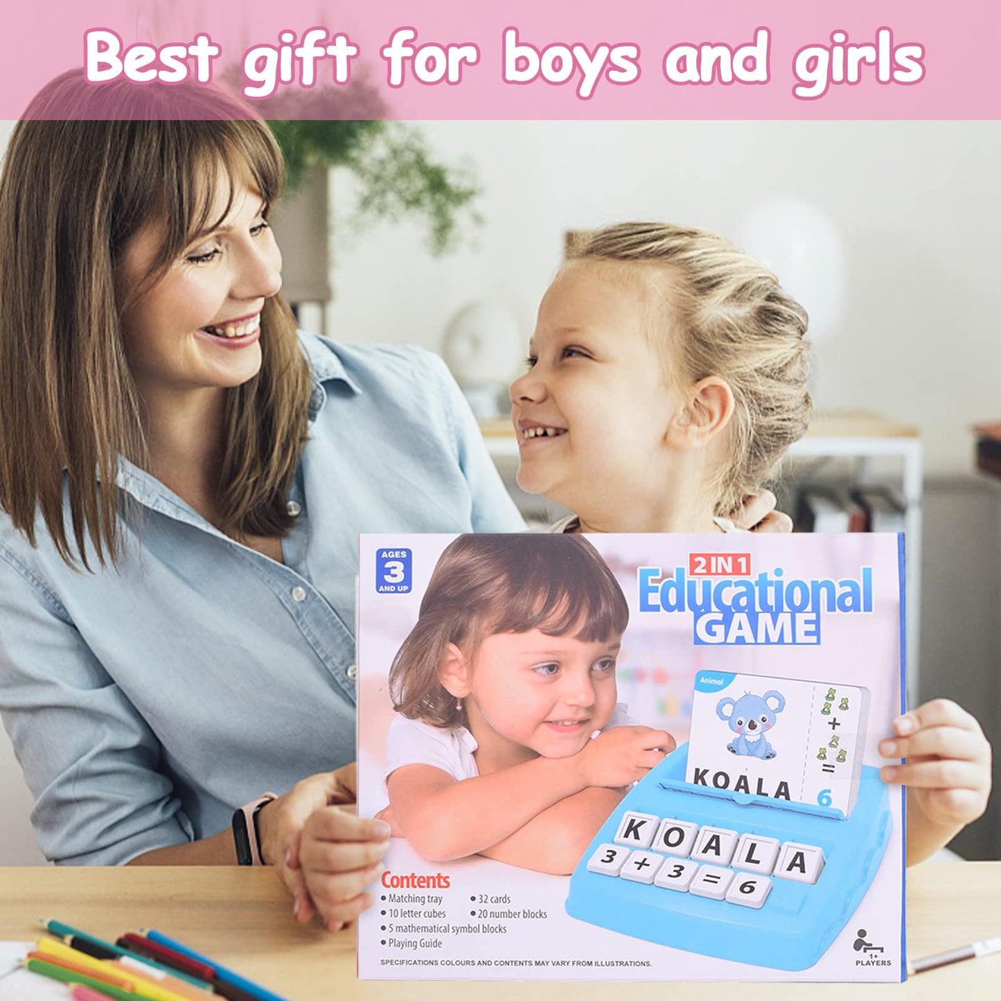 DEGIDEGI Educational Toys for Kids Ages 3-8, Matching Letter Spelling Game ABC Learning, Easter Children’s Day Halloween Xmas Birthday Party Gifts for 3 4 5 6 7 8 Year Olds Girls Pink