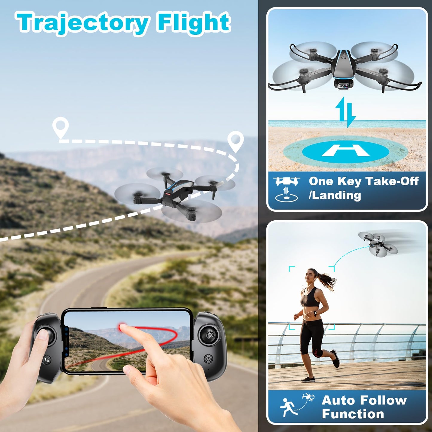 1080P HD Foldable Drone with 2 Batteries