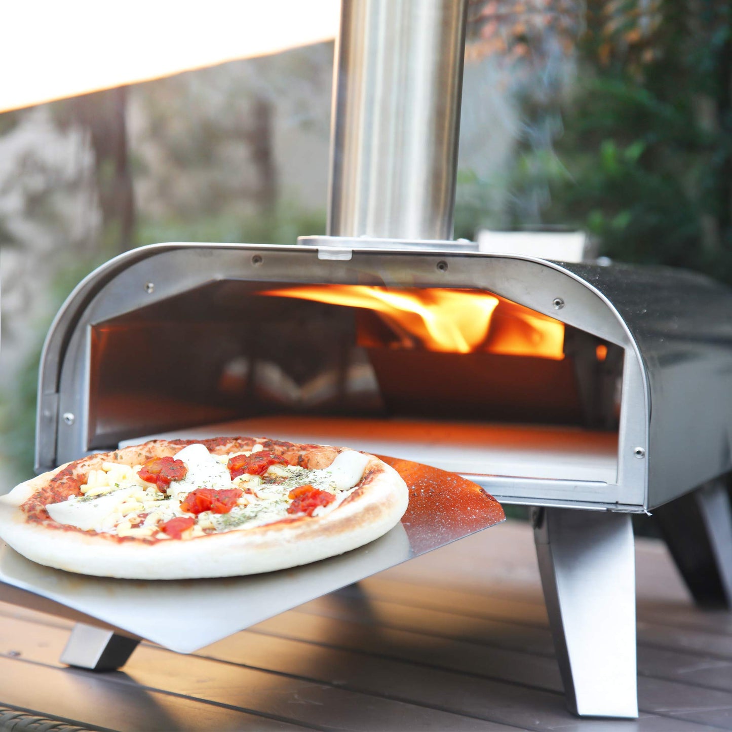 BIG HORN OUTDOORS Pizza Ovens Wood Pellet 12” Pizza Oven Cooking Pizza Maker Portable Stainless Steel Pizza Grill, Silver Portable Party use