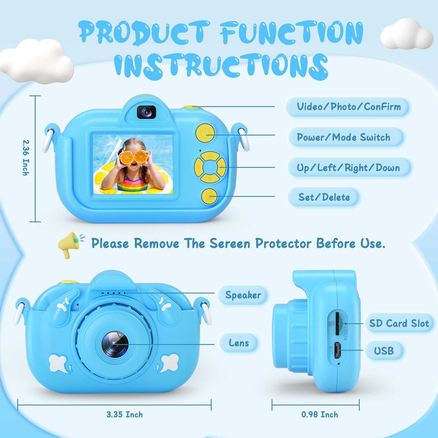 Kids Camera, HD 1080P Digital Video Camera for Boys and Girls, 32MP Kids Selfie Camera for Kids Aged 3-9, Portable Toy Toddler Camera with No Game & 32GB Card, Perfect Christmas Birthday Gifts