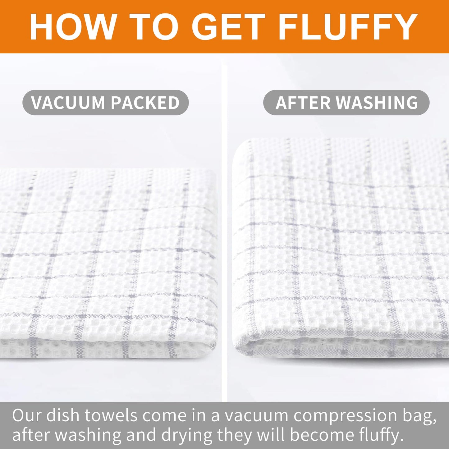 Fintale 100% Cotton Waffle Weave Kitchen Towels, 15 x 25 Inches, Super Soft and Absorbent Dish Towels for Drying Dishes, Quick Drying Hand Towels for Kitchen, 4-Pack, Light Gray