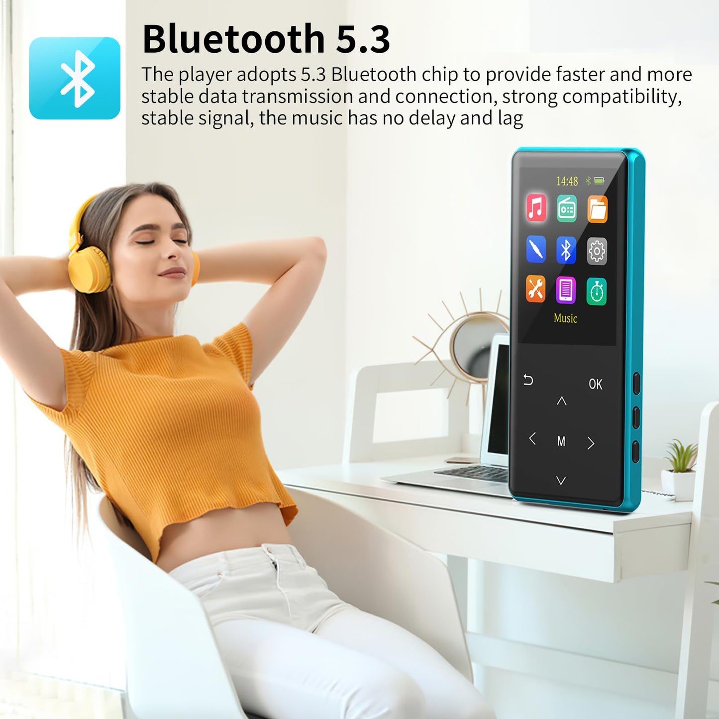 MP3 Player, 64GB MP3 Players Safuciiv MP3 with Bluetooth 5.3, 2.4 in Screen, Lossless Music Player, Support FM Recording, for Gym, Camping, Sports (Blue)