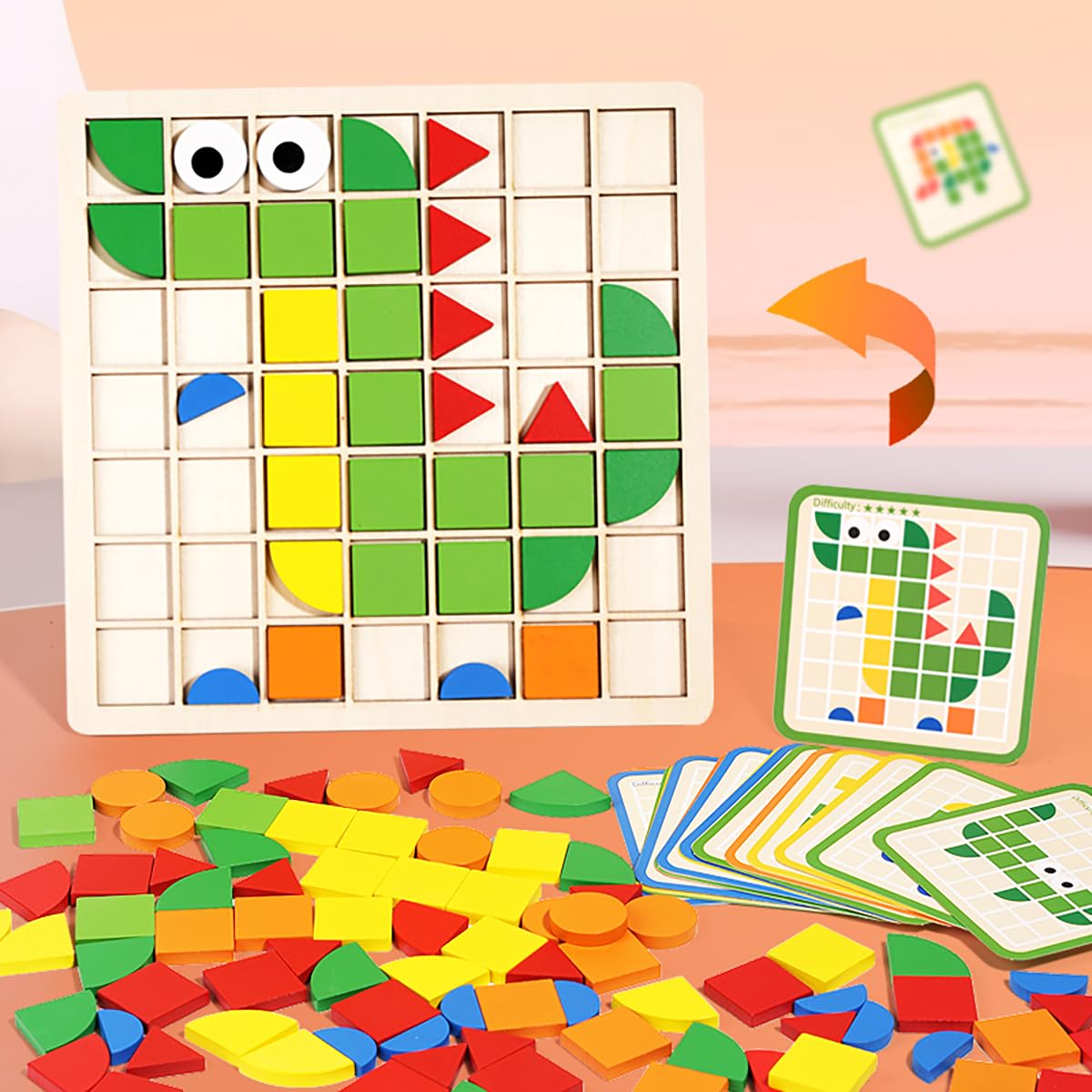 120 PCS Montessori Wooden Puzzle Blocks for Kids