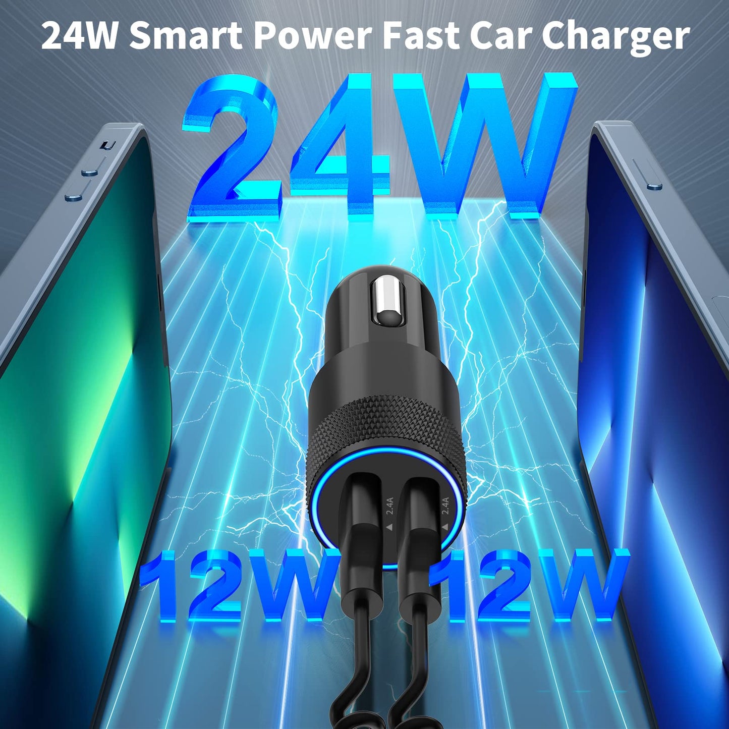 4.8A Dual USB Car Charger with Lightning Cable