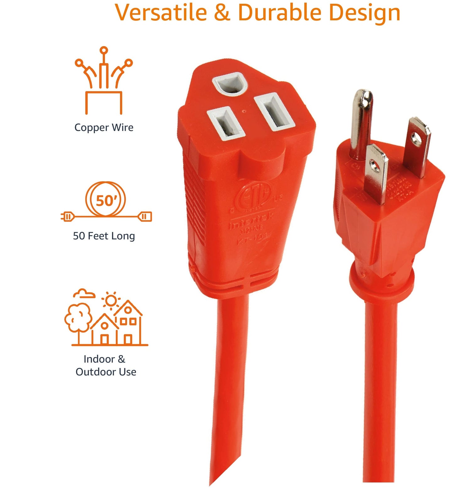 50 ft Amazon Basics 3-Prong Extension Cord