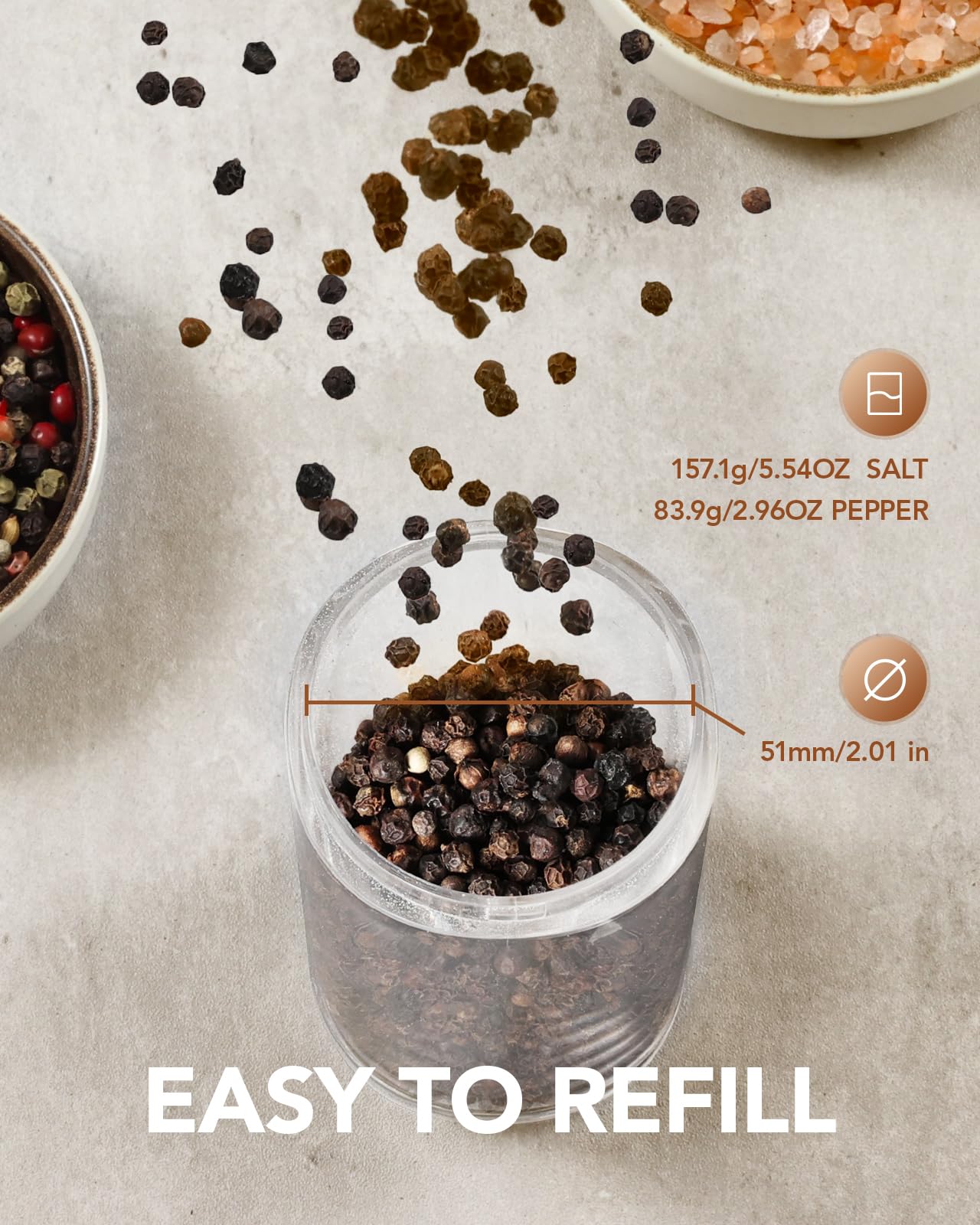 Electric Salt and Pepper Grinder Set with LED Light