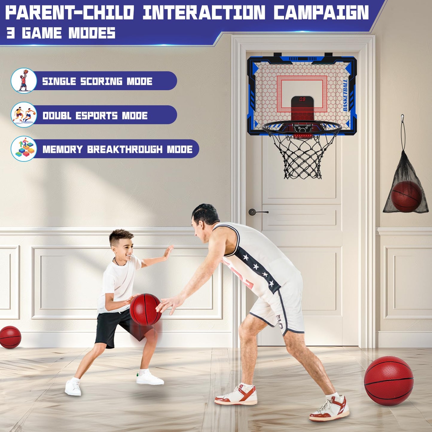 Indoor Basketball Hoop with LED Light and Scoreboard