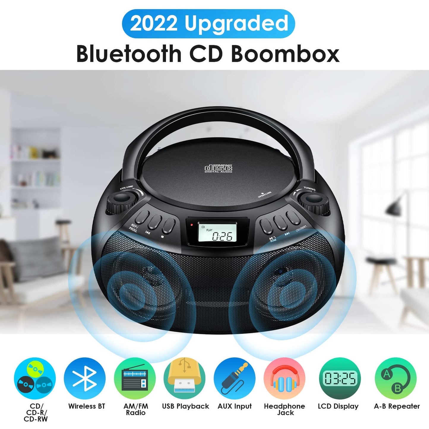 Gueray Portable CD Player Boombox with Bluetooth