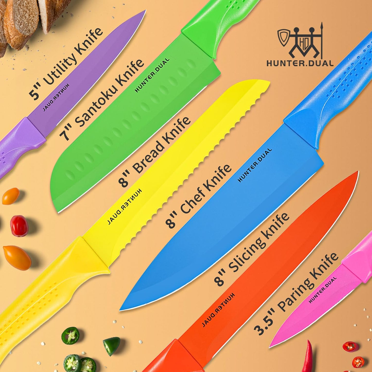 12-PC Kitchen Knife Set with Sharpener Covers