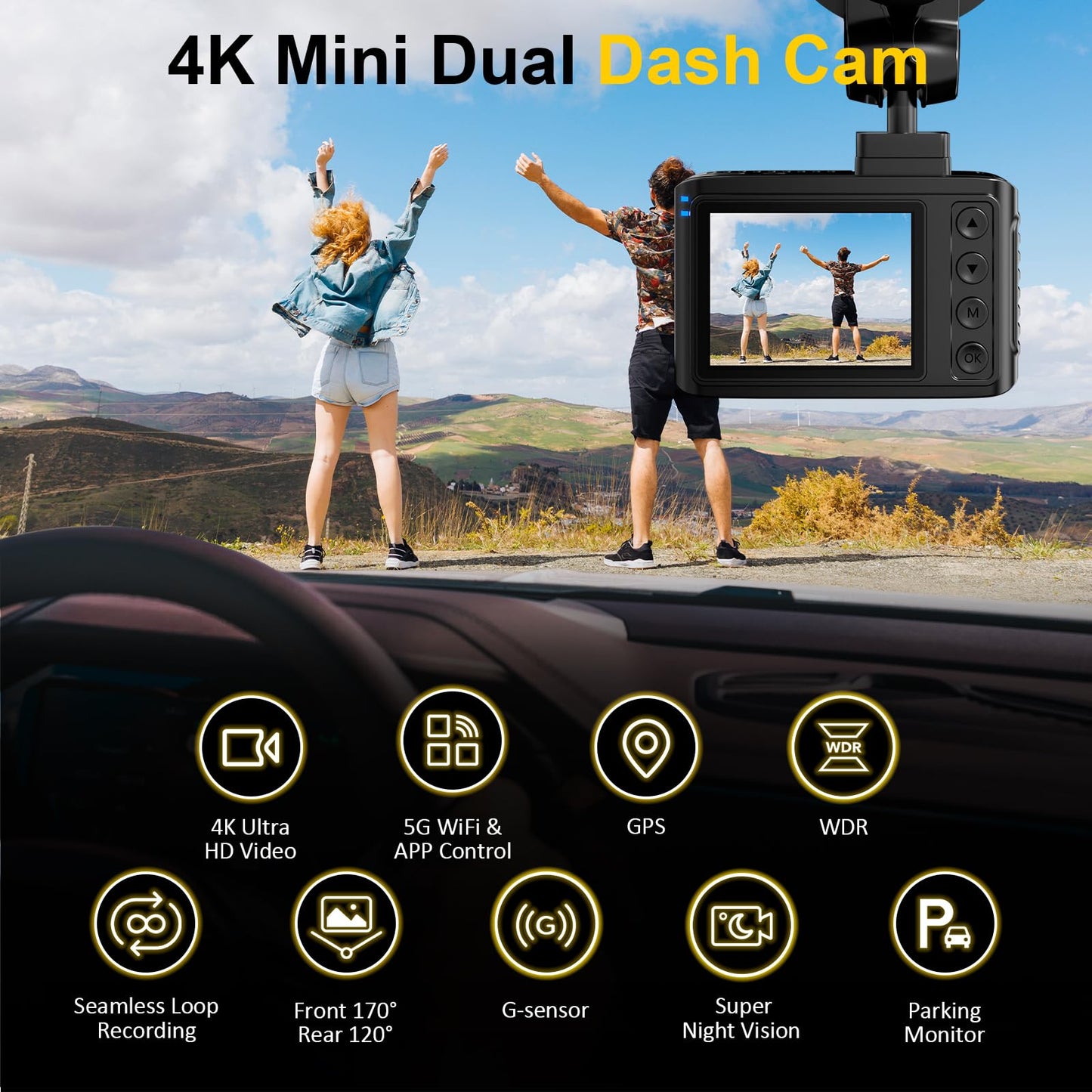 4K Dual Channel Dash Cam with GPS & WiFi