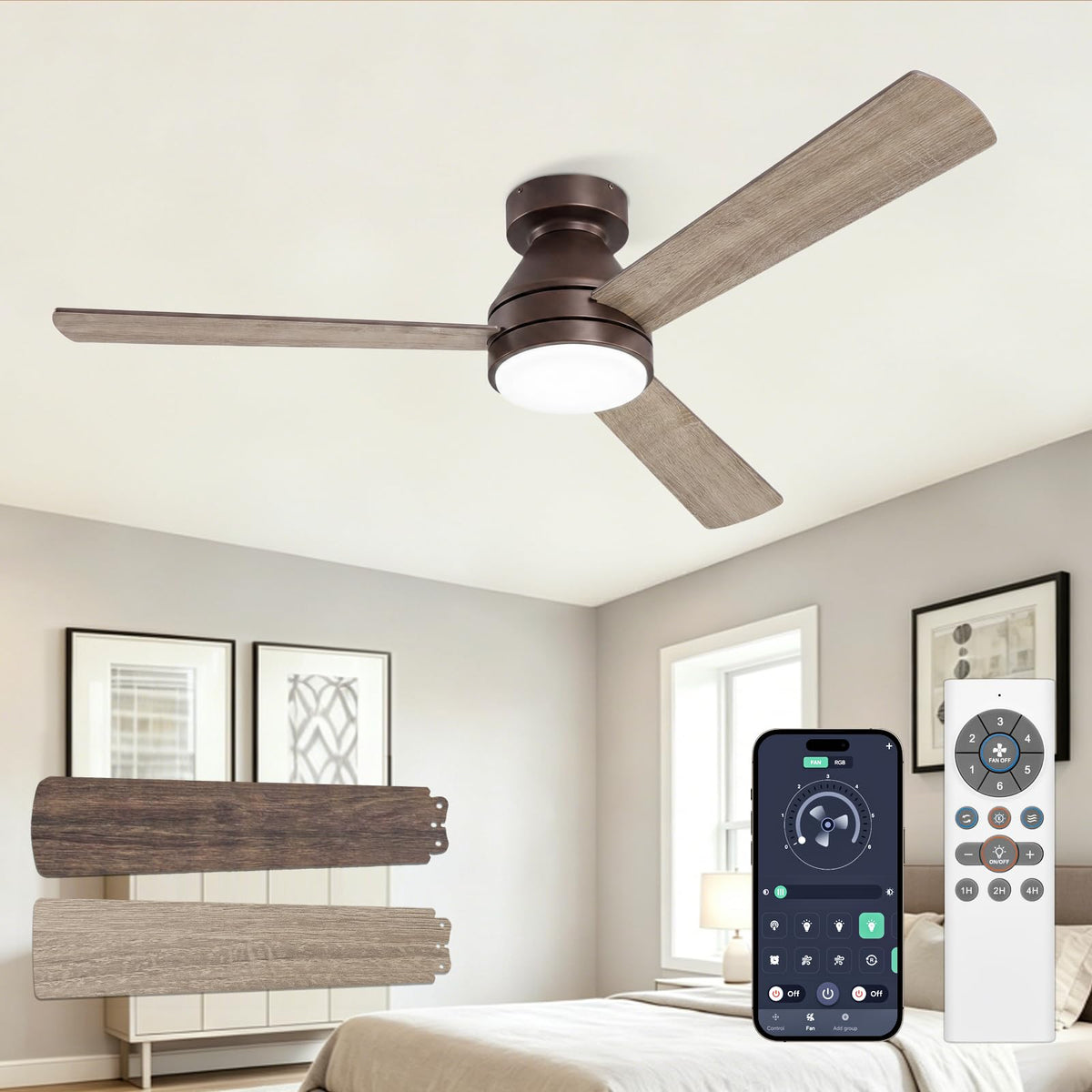 42-Inch Flush Mount Ceiling Fan with Light Remote