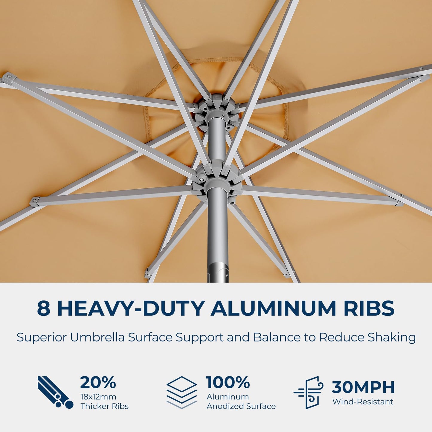 HOMSHADE 9ft Outdoor Patio Umbrella - Market Table Aluminum Umbrella, 5-Year Fade Resistant - UPF50+ UV Protection with Push Button Tilt, Crank for Pool Deck and Garden (Beige)