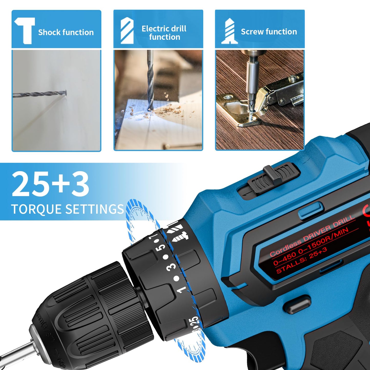 Jaylene 21V Cordless Power Drill Set with Batteries