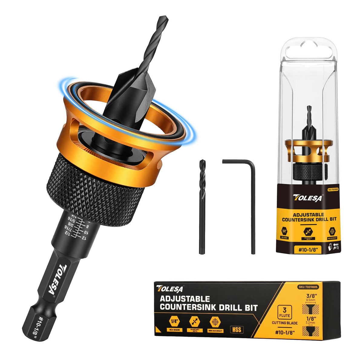3 Piece Adjustable Countersink Drill Bit Set for Wood