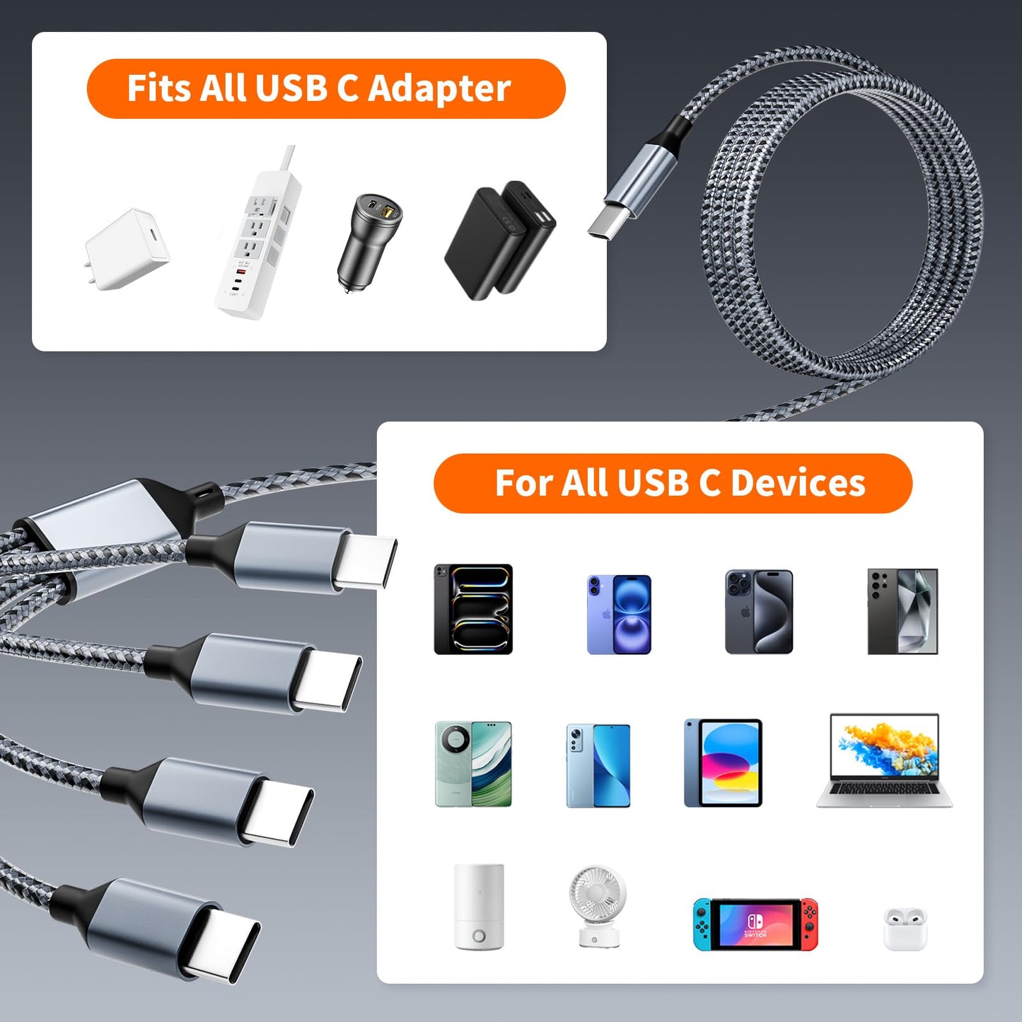 5FT USB C Multi Charging Cable by MPATIBY