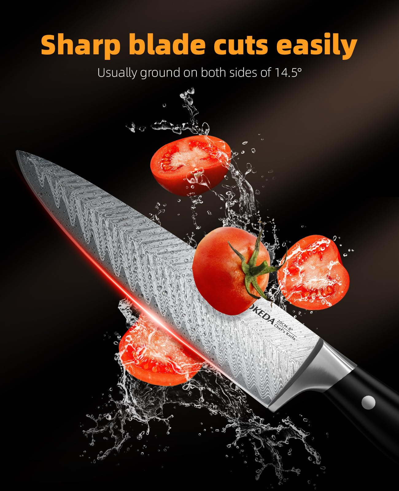 AOKEDA Chef Knife, 8 Inch Professional Kitchen Knife Made of German High Carbon Stainless Steel with Ergonomic Handle