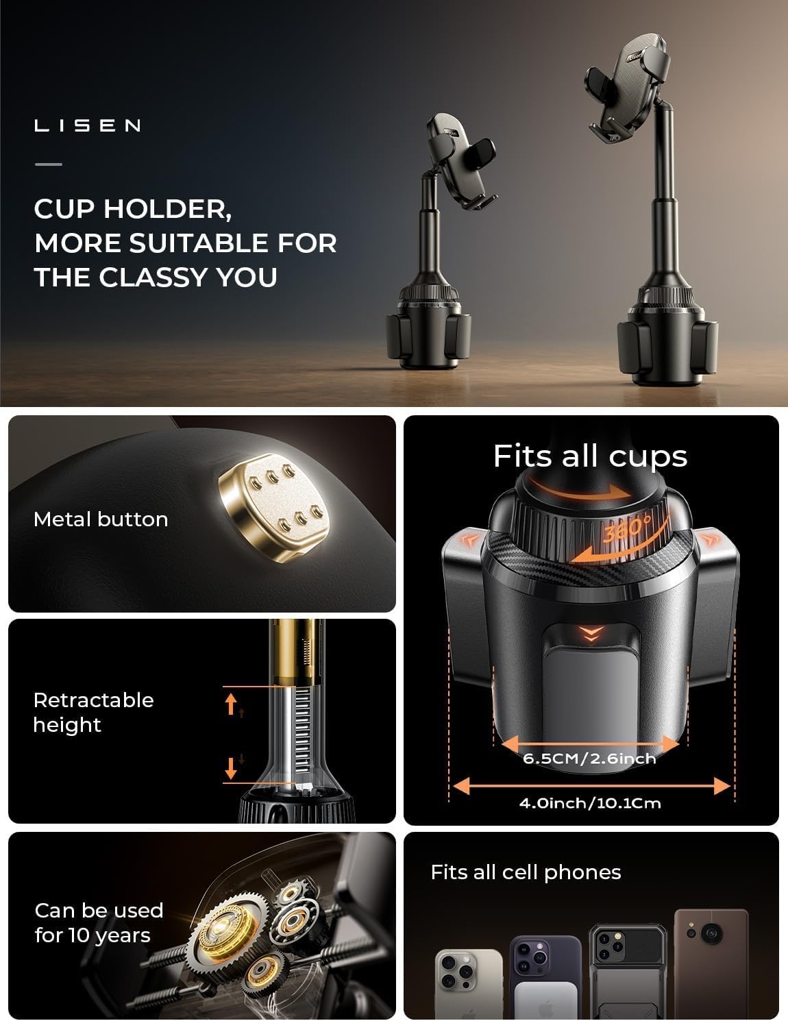 LISEN 360° Adjustable Car Phone Holder Mount