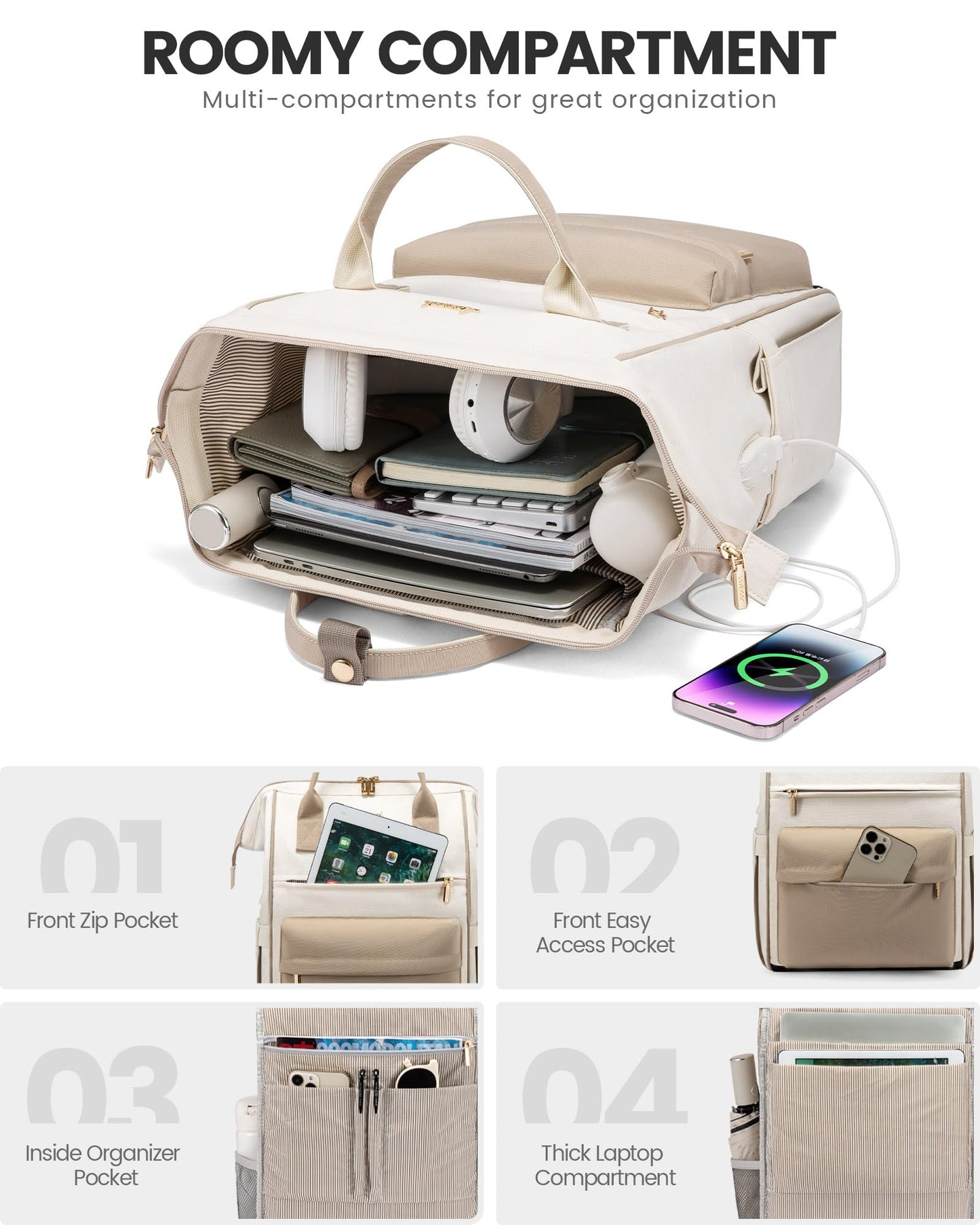 LOVEVOOK Waterproof Laptop Backpack with USB Port
