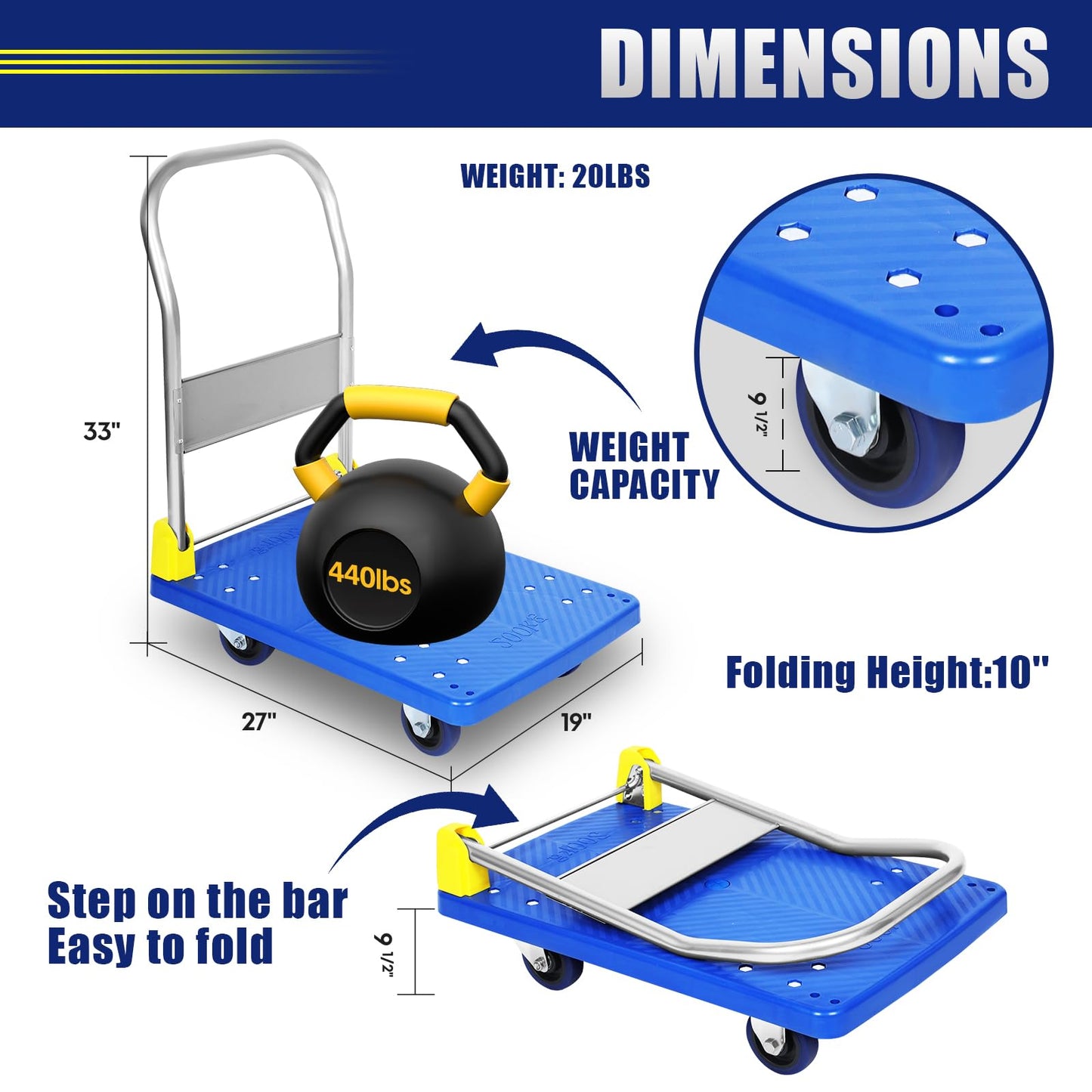 440lb Capacity Foldable Push Hand Truck