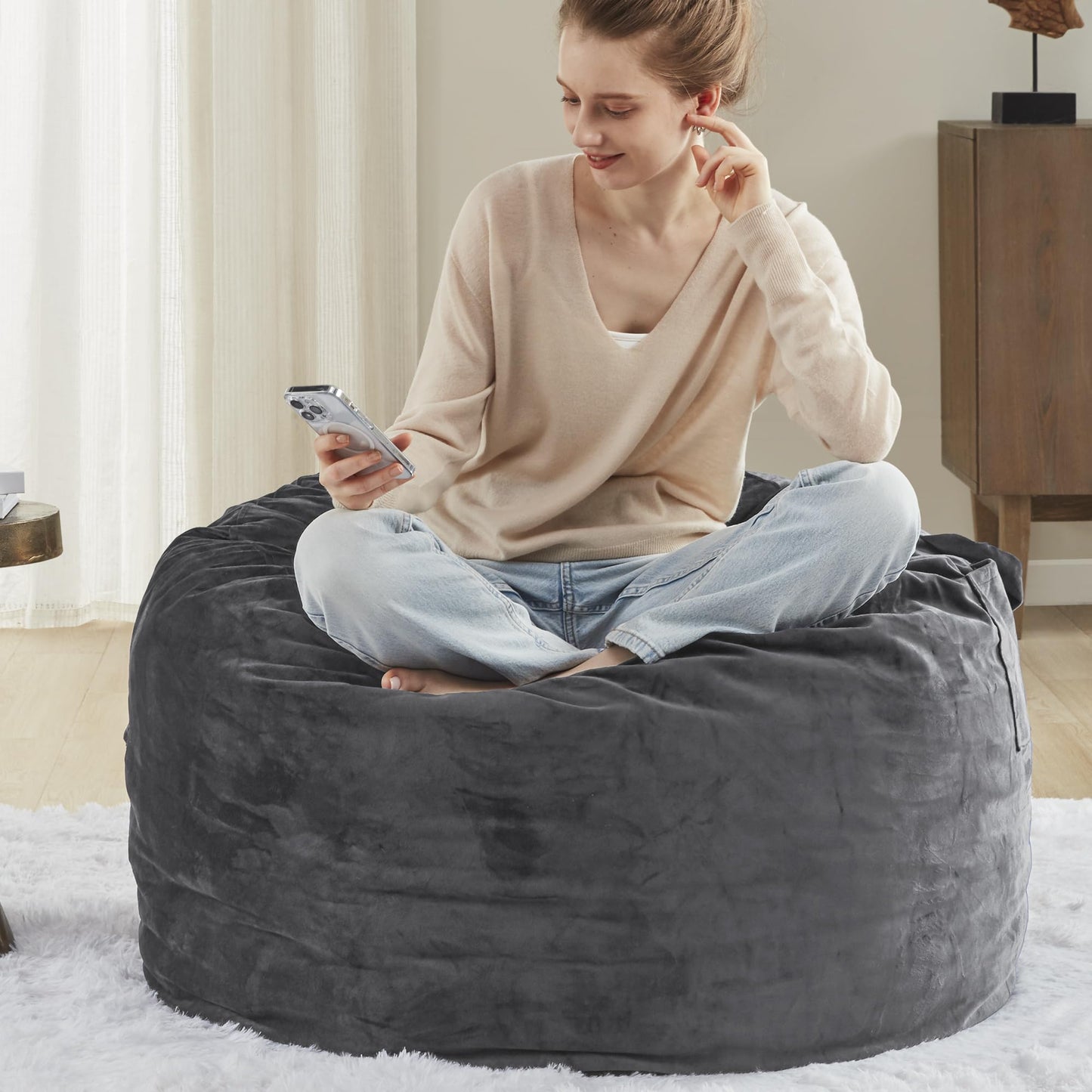 Codi Bean Bag Chair for Kids and Adults with Filler Included, 3 FT - Comfy Beanbag Chairs for Teen, Memory Foam Added - Machine Washable and Soft Mink Bonded Cover - Charcoal Grey, 3ft