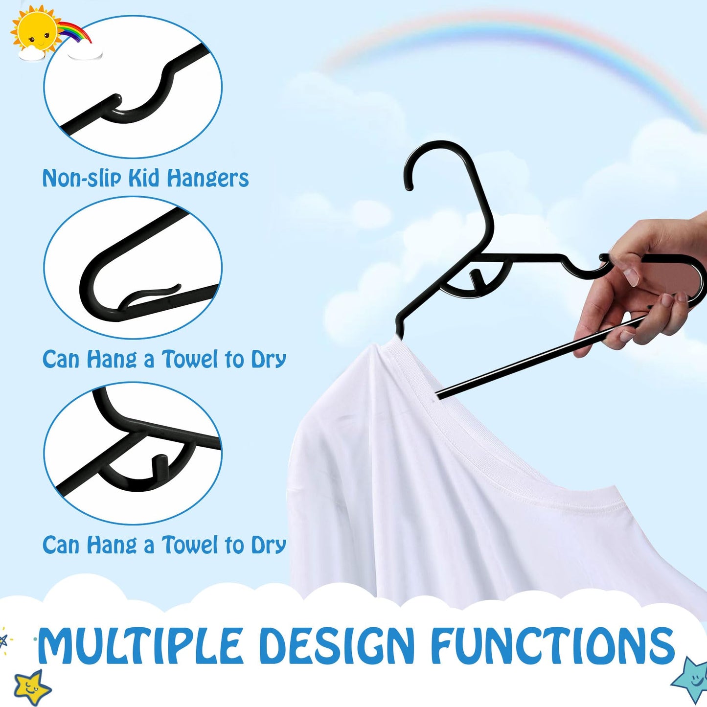 UNKU Kids Hangers 60 Pack - 11.4 Inch Baby Clothes Hangers - Non-Slip Children's Clothes Hangers for Toddler & Infant(Black, 60)