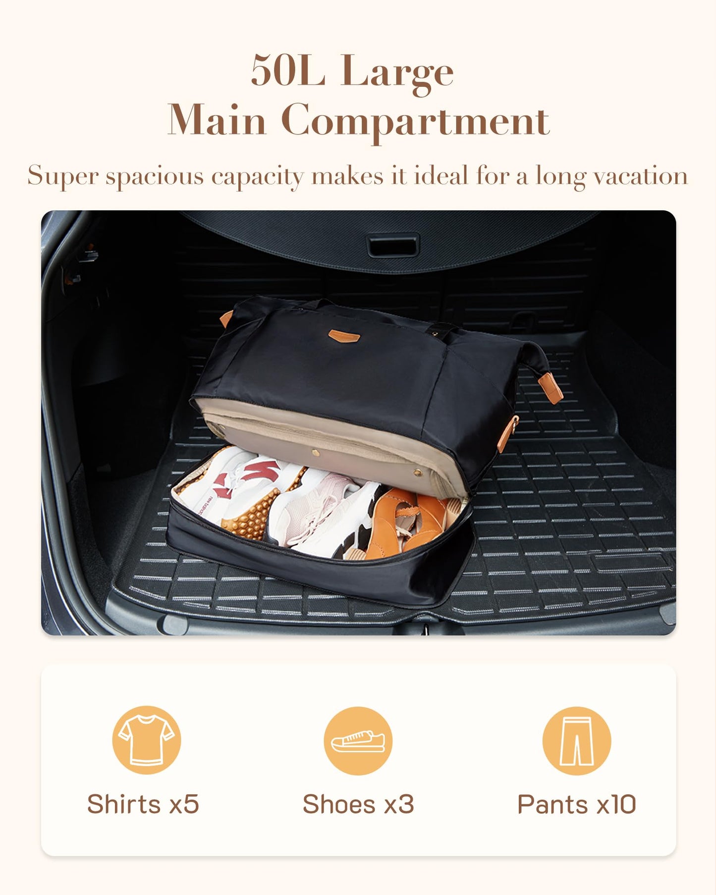 Missnine Expandable Travel Duffel Bag with Shoes Compartment