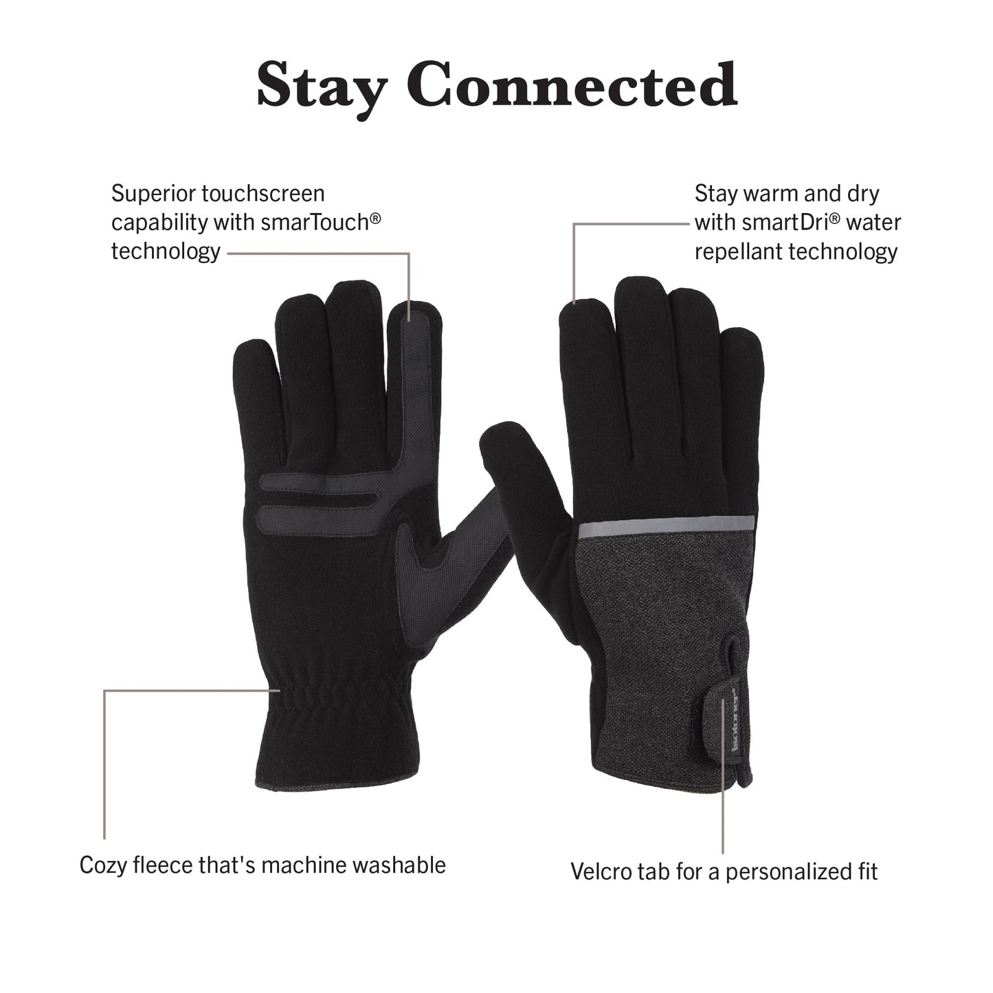 Isotoner Men's Stretch Tech Gloves with Velcro Closure