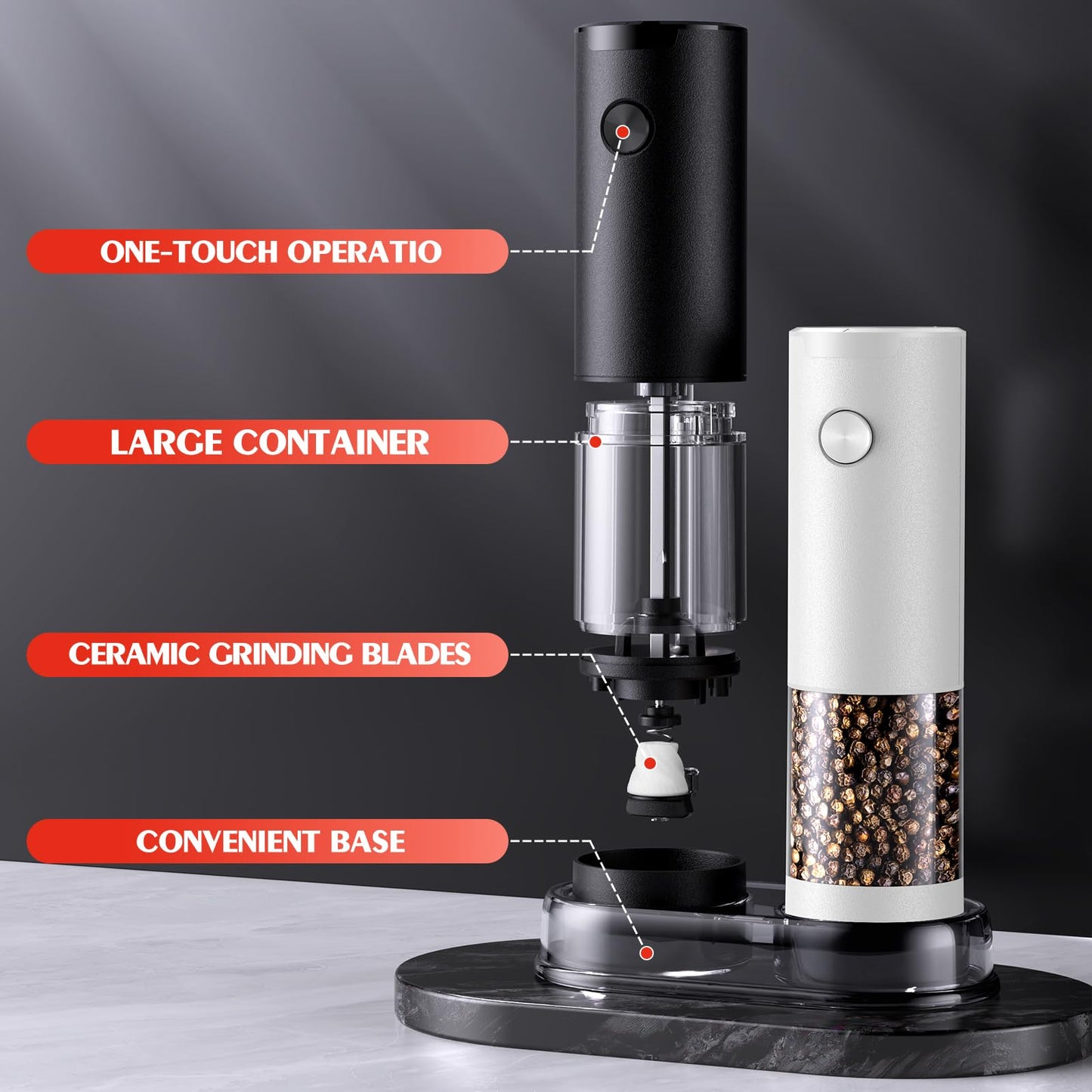 2 Pack Electric Salt and Pepper Grinders Set
