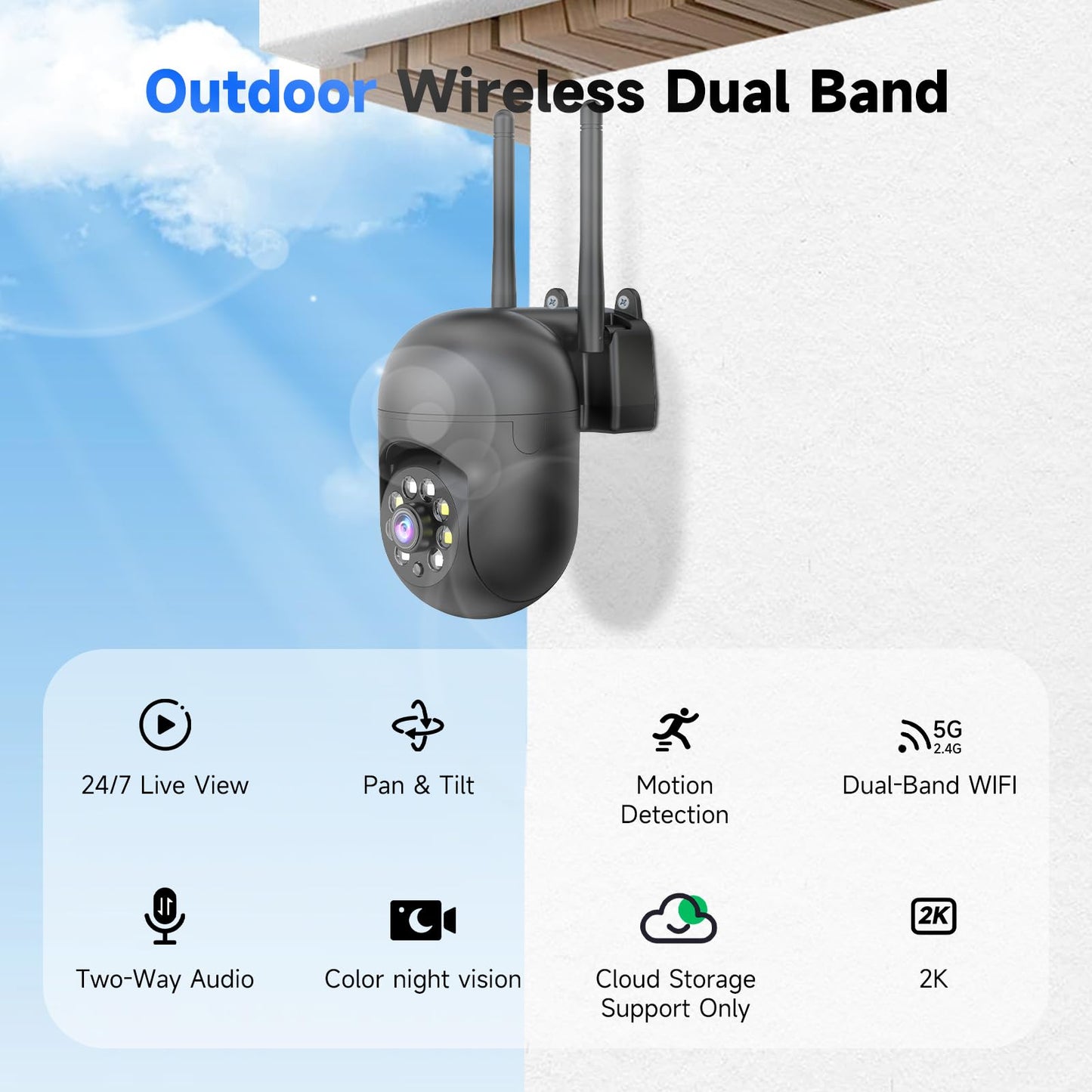 2K PTZ Outdoor Security Camera with Night Vision