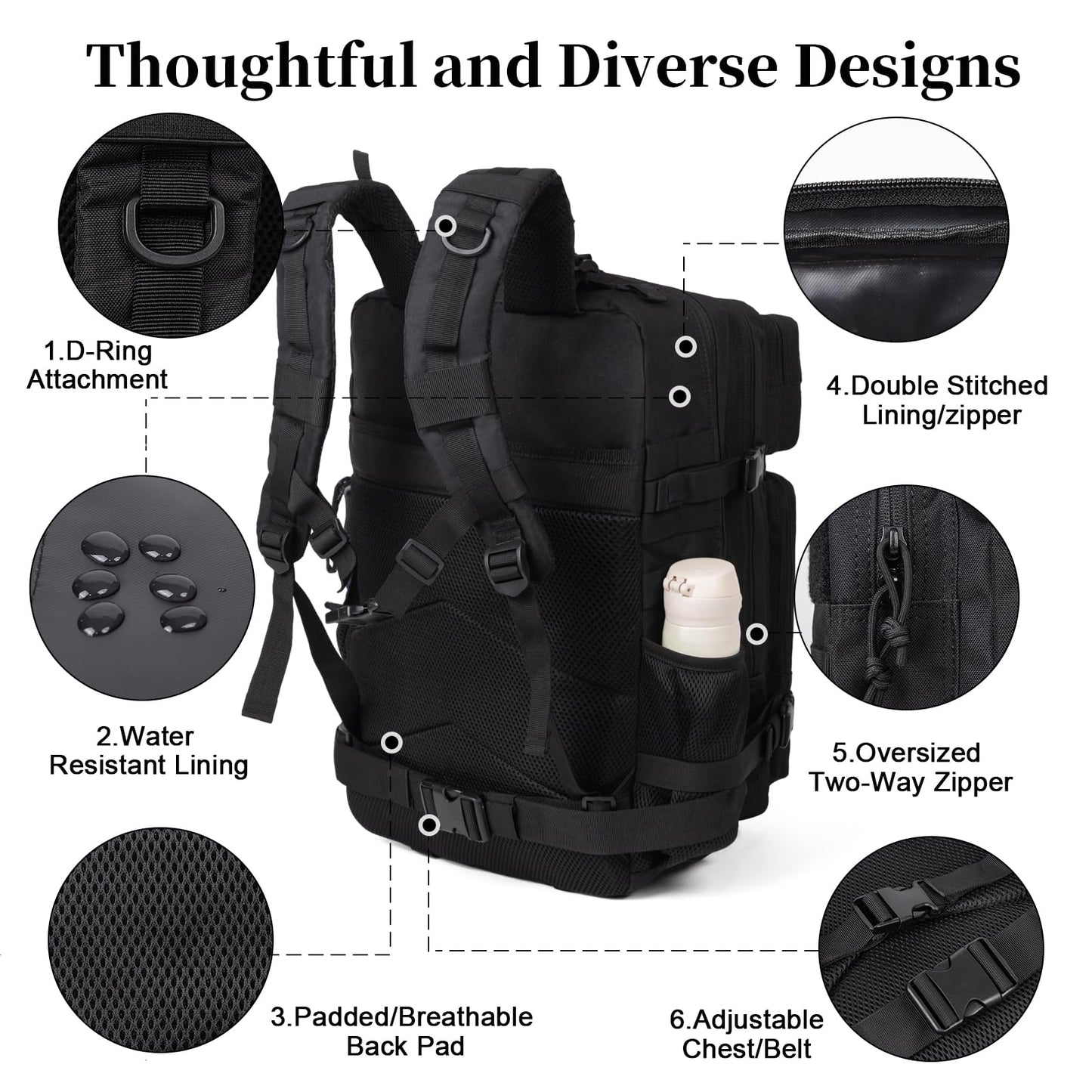 GreenLovesPet Tactical Backpack for Men and Women, 45L Large Capacity Military Backpack, Molle Backpack used for Outdoor Hiking, Fitness, Camping, Daily Work, Hunting