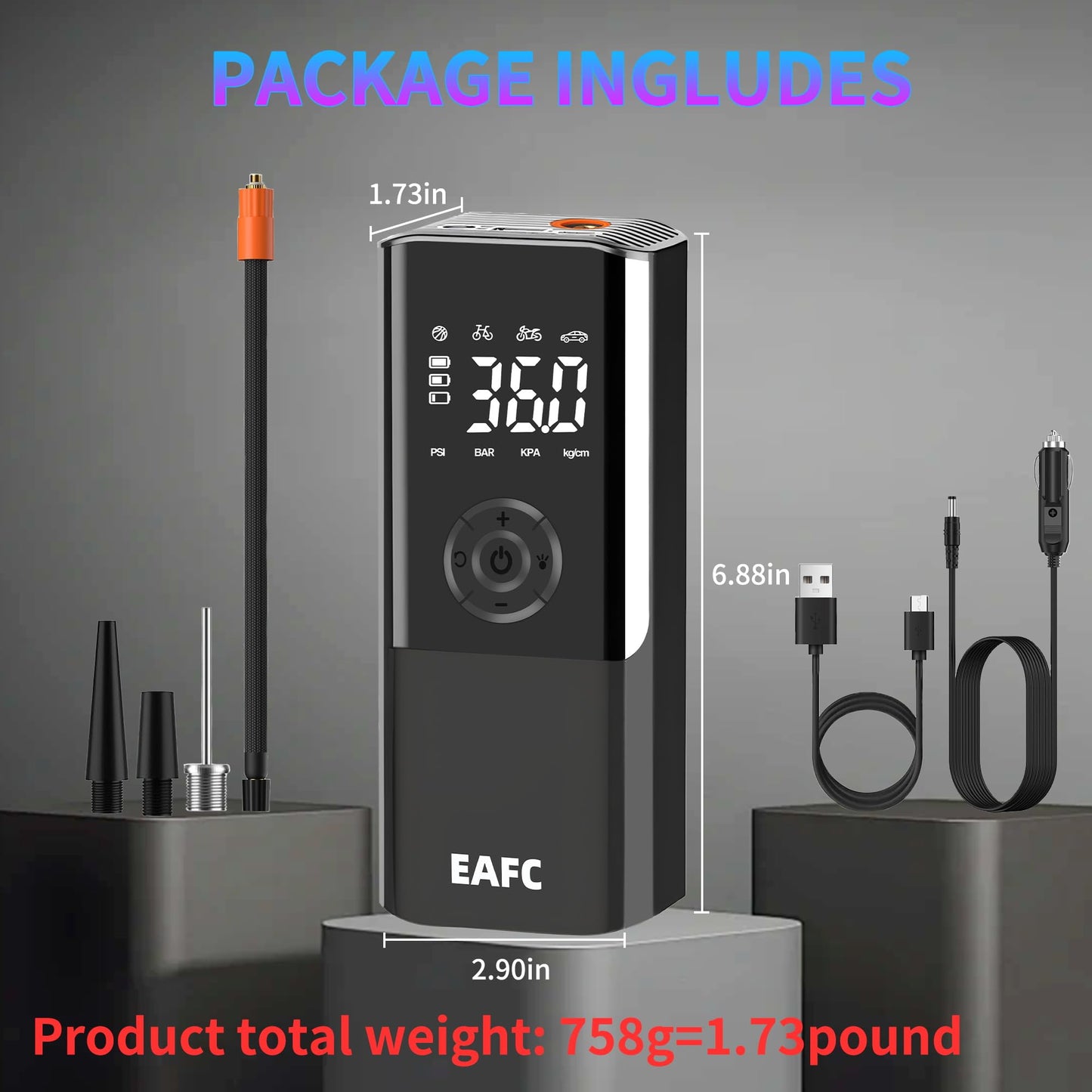 Cordless Air Compressor for Car Tires - EAFC