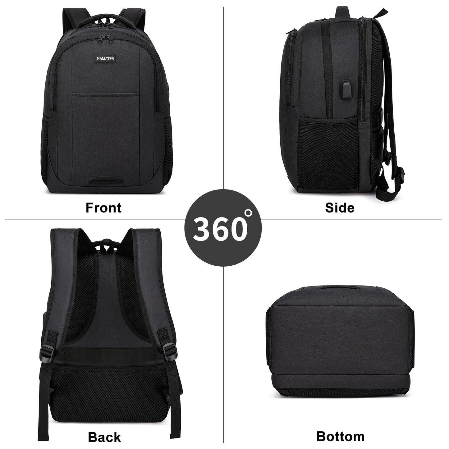 Black Backpack for School, School BackPack for Teens, Girls and Boys, with 15.6 inch Laptop Bookbag for College, Large Computer Back Pack with Compartments for Men & Women