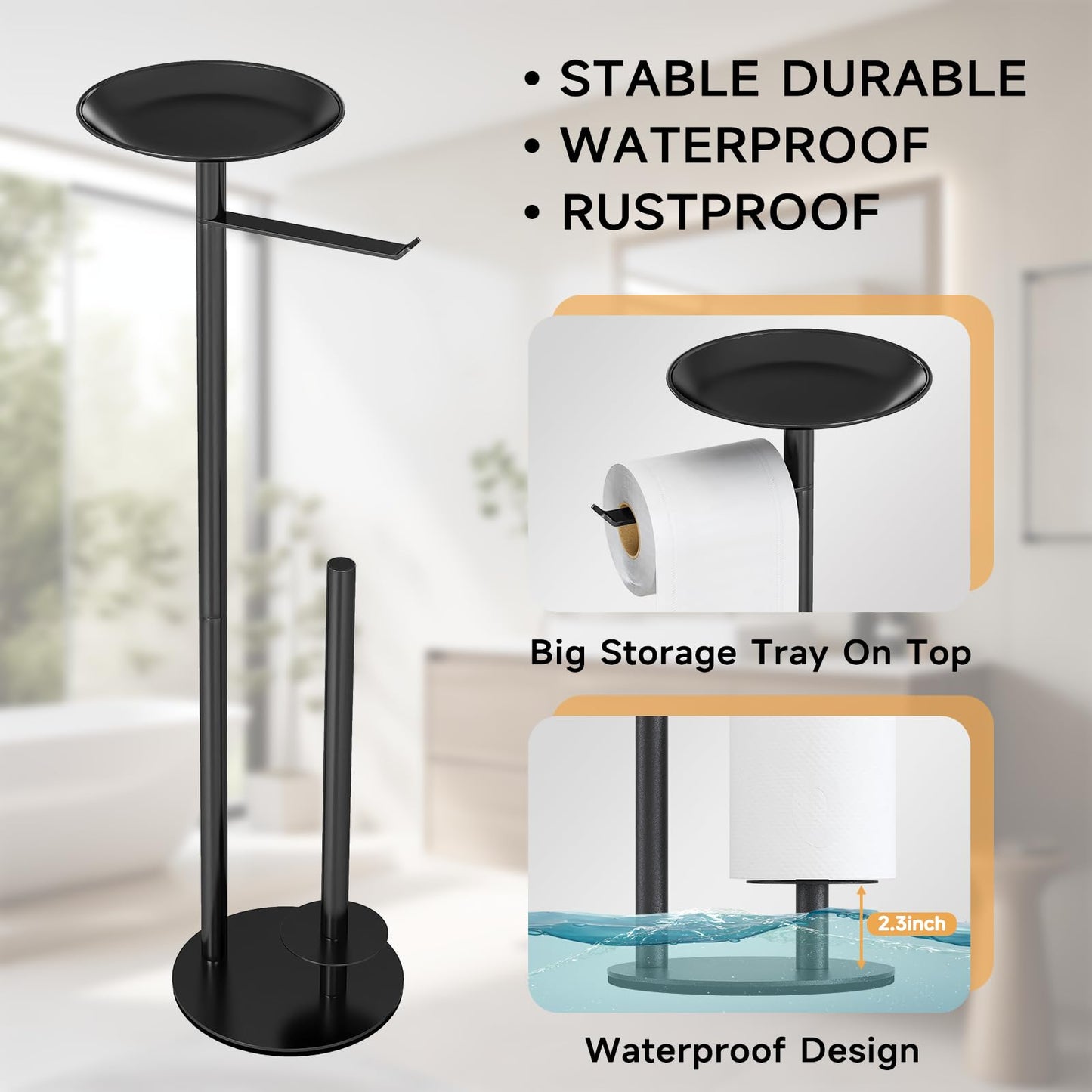 Free Standing Toilet Paper Holder with Shelf