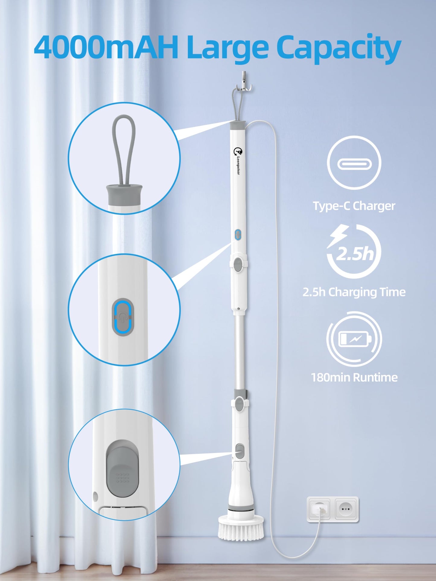 Cordless Electric Spin Scrubber with 6 Brush Heads