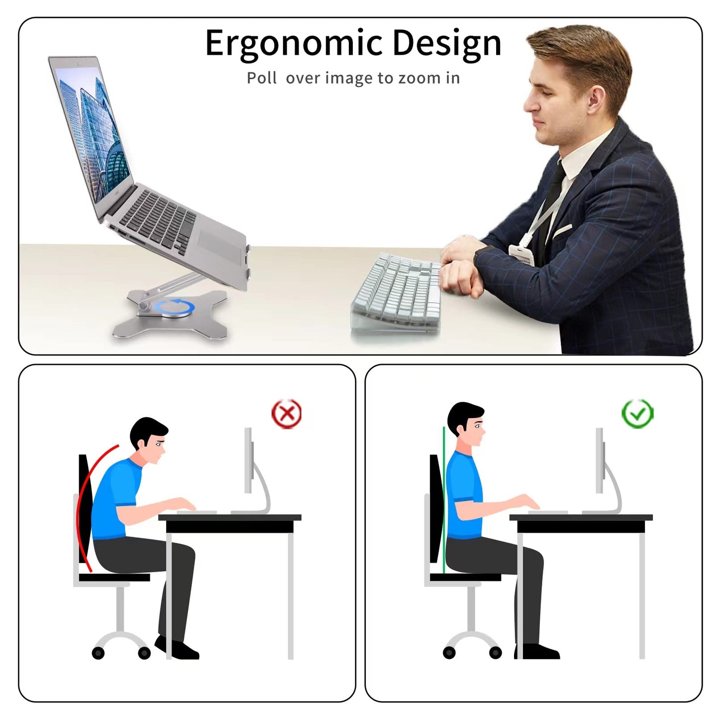 BFSGSGMR Rotatable Laptop Stand, Heat Dissipation Laptop Lifting Rack, Ergonomic Laptop Bracket, Suitable for laptops up to 17.3 inches, Compatible with MacBook Pro/Air, laptops, etc (Silver)