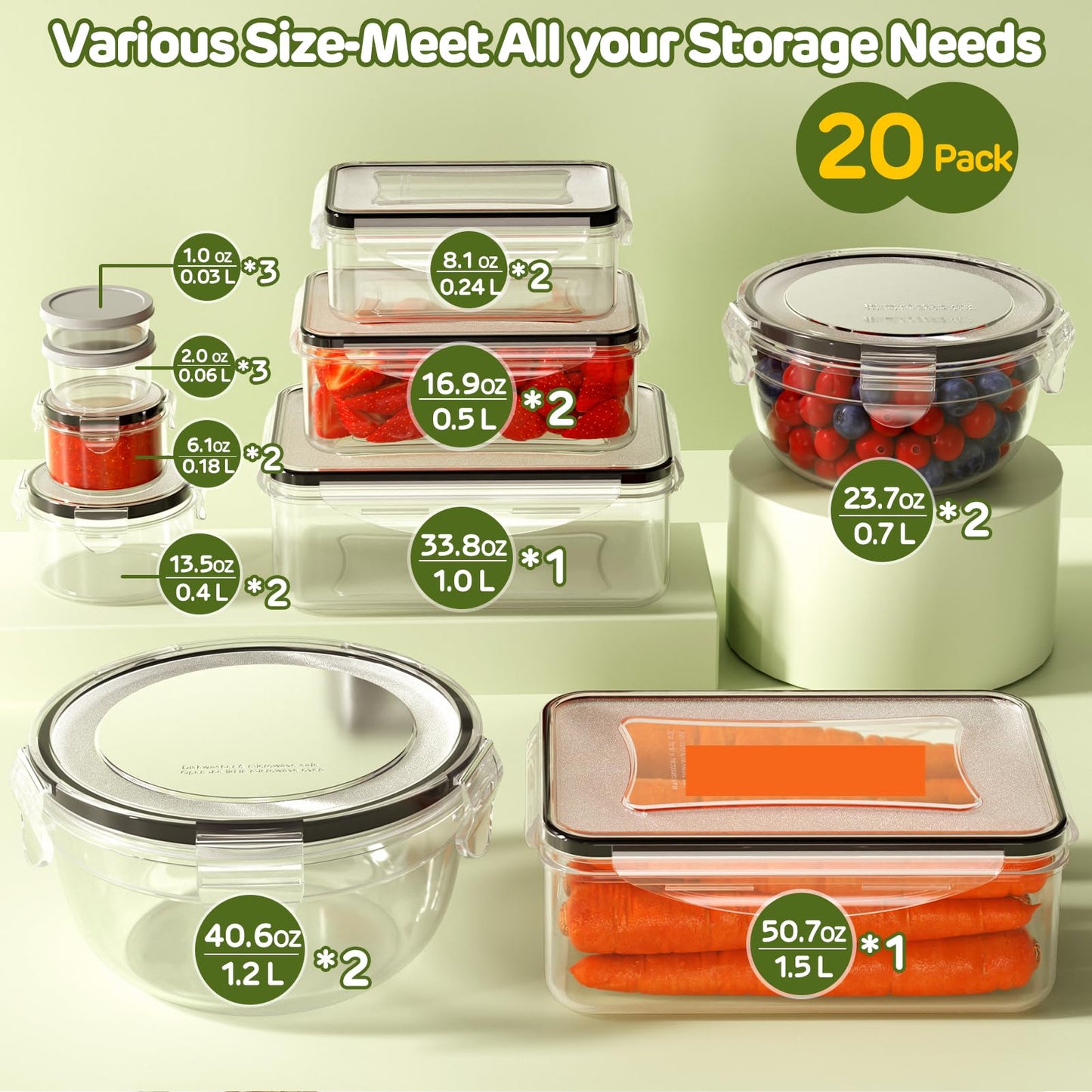 40 Pack JSCARES Airtight Food Storage Containers