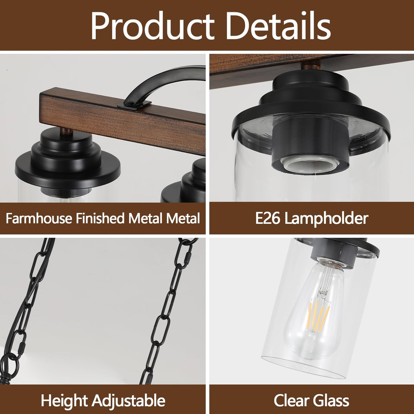 KEESFU 5-Light Farmhouse Pendant Light Fixture