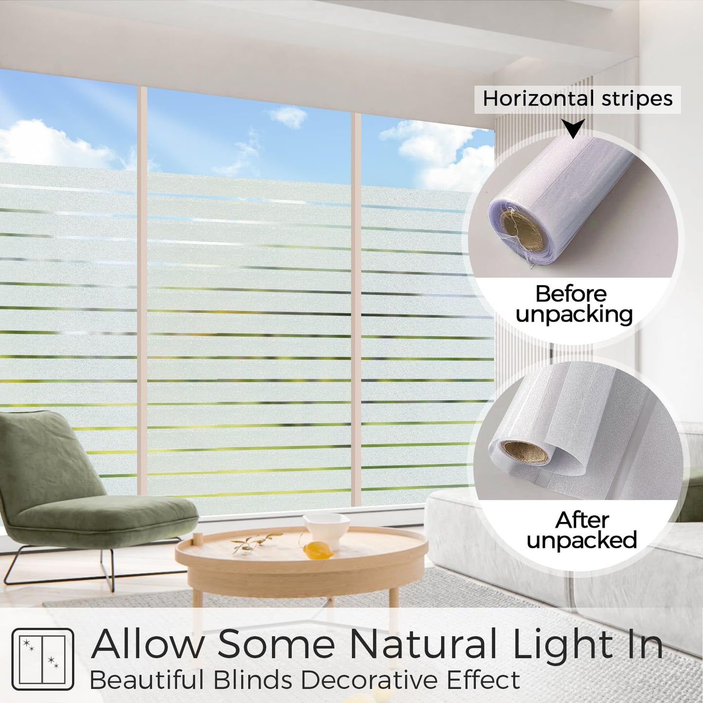 Coavas Frosted Glass Window Film, Window Privacy Film Decorative Static Window Cling, Frosting Privacy Film for Glass Windows, Bathroom Window Vinyl Sun Blocking Door Coverings Film,17.5x78.7 Inch