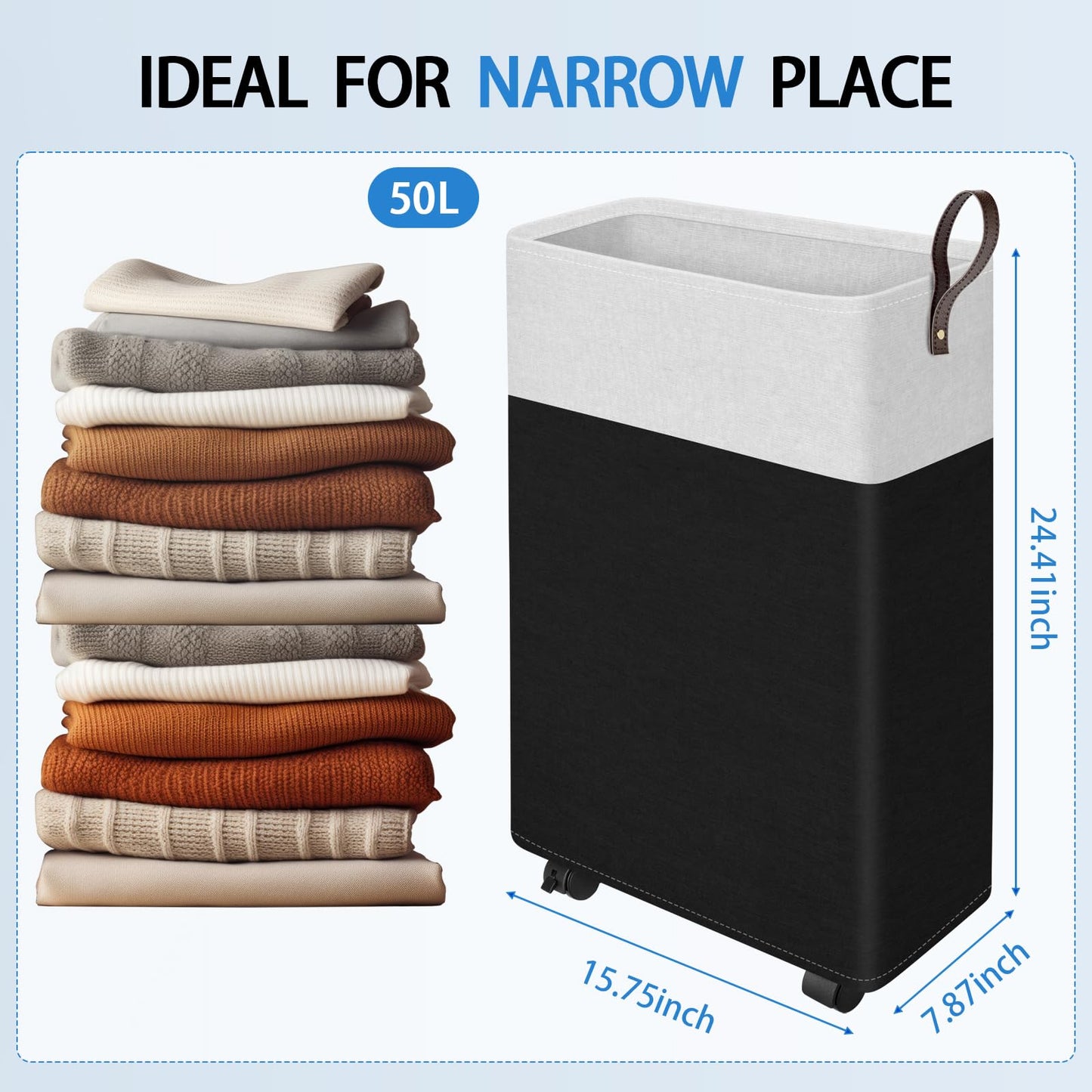 50L Rolling Laundry Basket with Wheels
