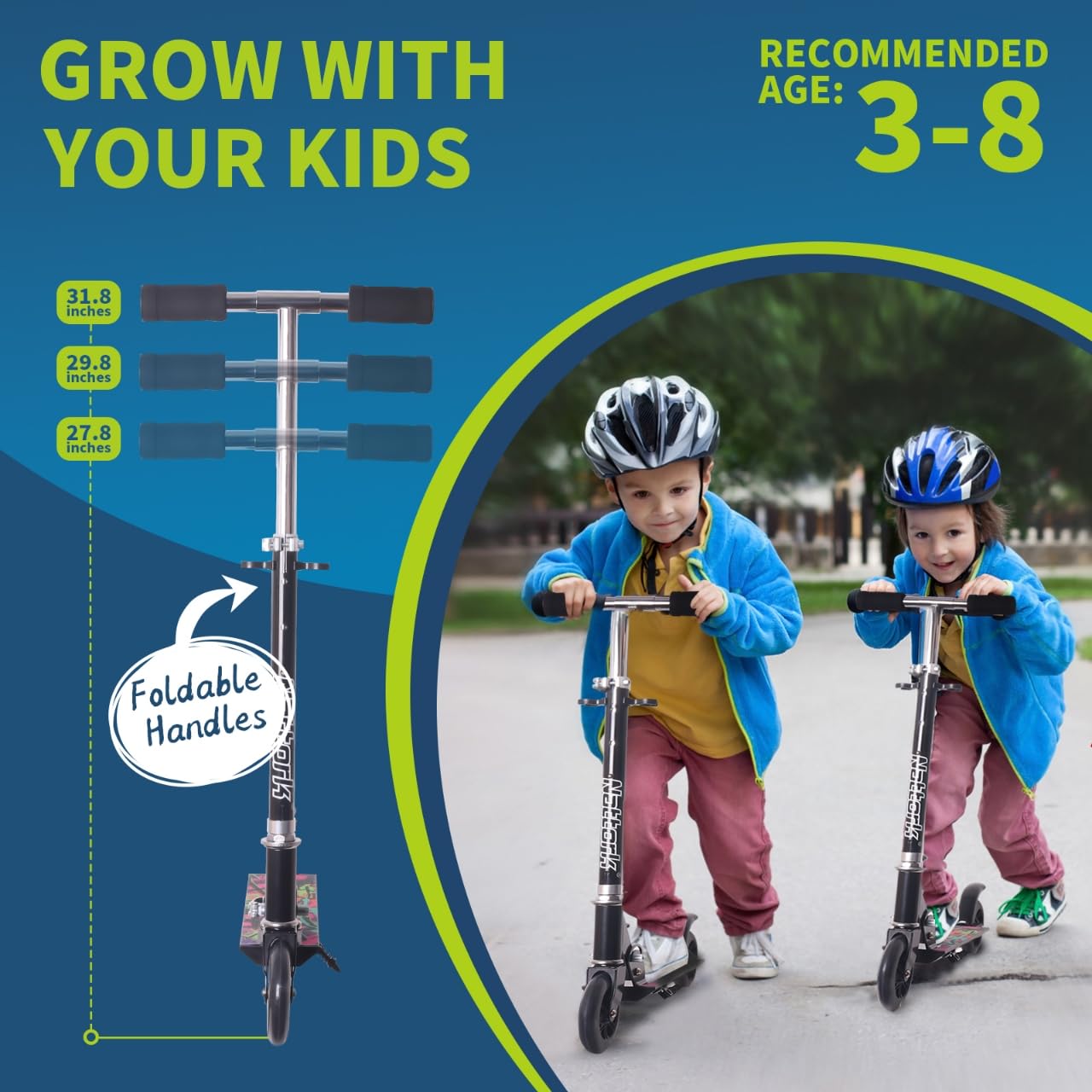 Kids Scooter with Light Up Wheels, Adjustable Height