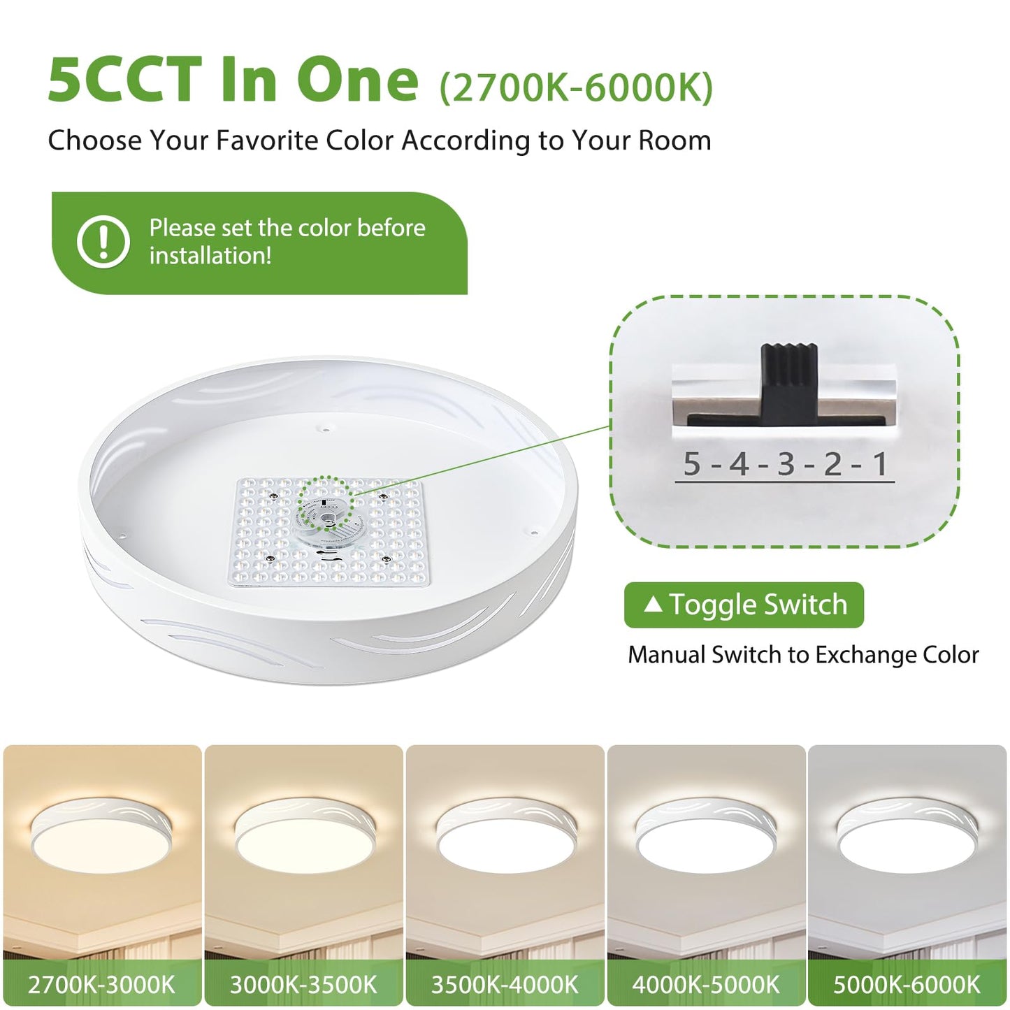 Modern Dimmable Ceiling Light Fixture,5CCT in One LED Flush Mount Kitchen Lights,Round Close to Ceiling Lamp for Bedroom Living Room Hallway Entryway Laundry Room Bathroom(White,15.75 in,ETL Listed)