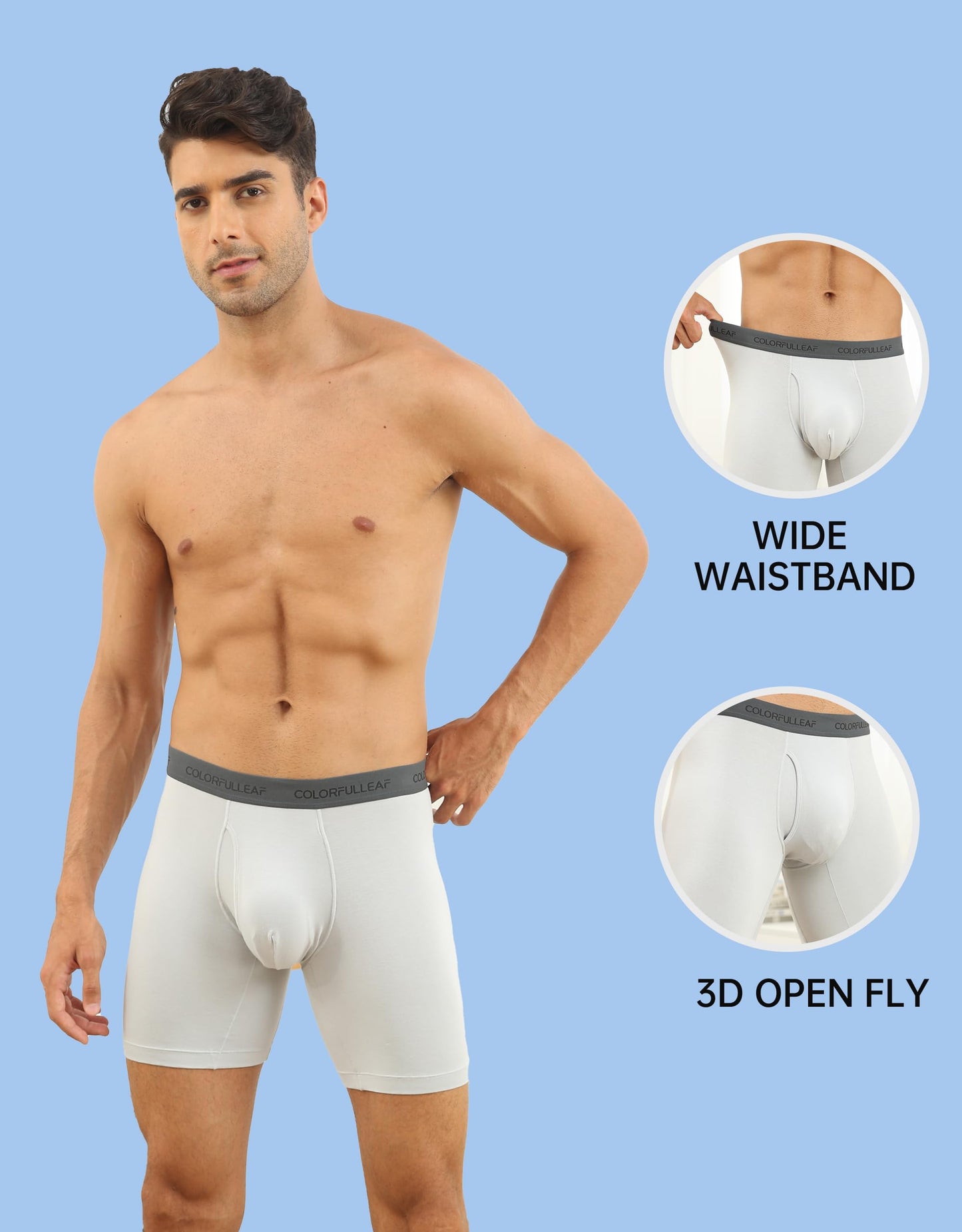 COLORFULLEAF Mens Underwear Soft Bamboo Rayon Boxer Briefs Breathable Open Fly Underwear Multipack(4,Black,Medium)
