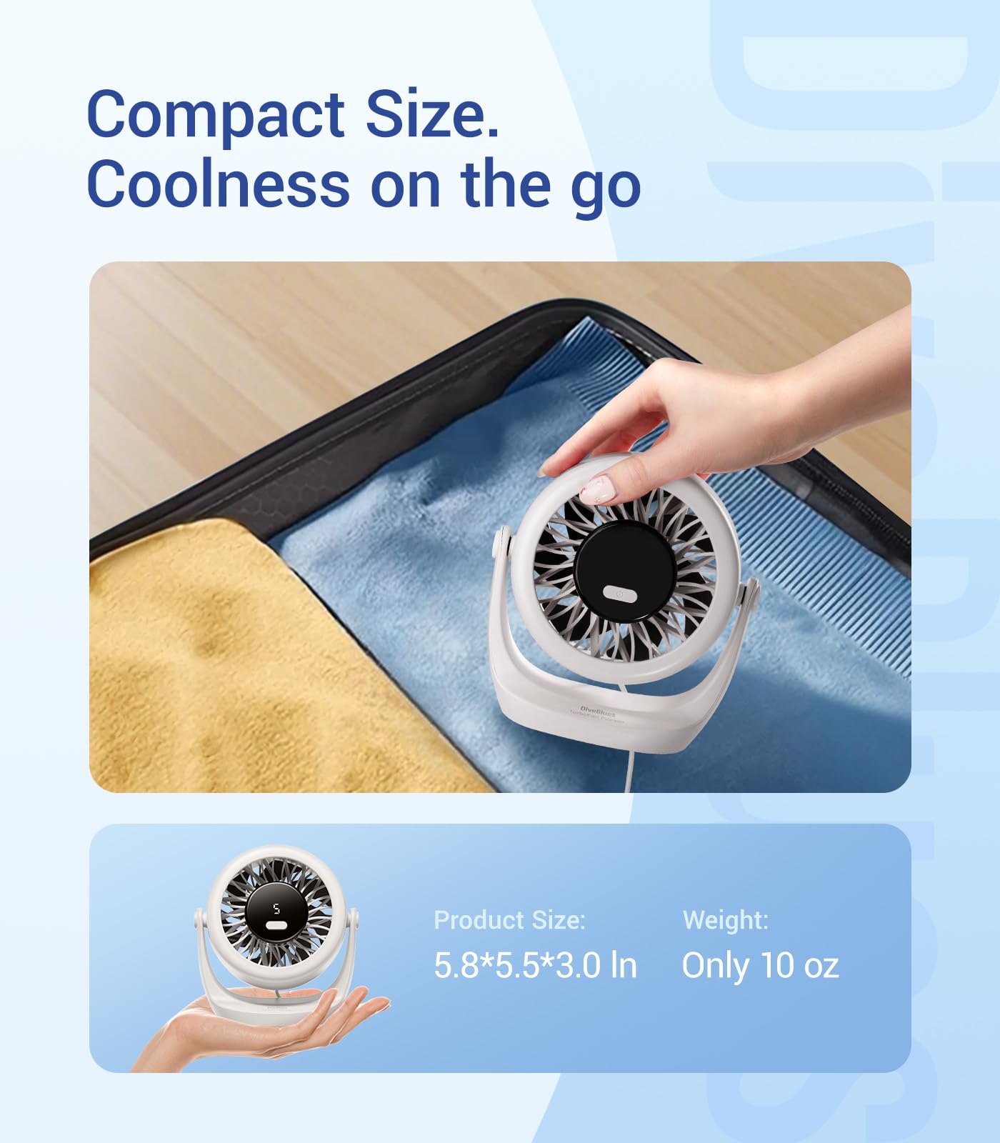 Ultra-Quiet Mini Desk Fan with LED Display