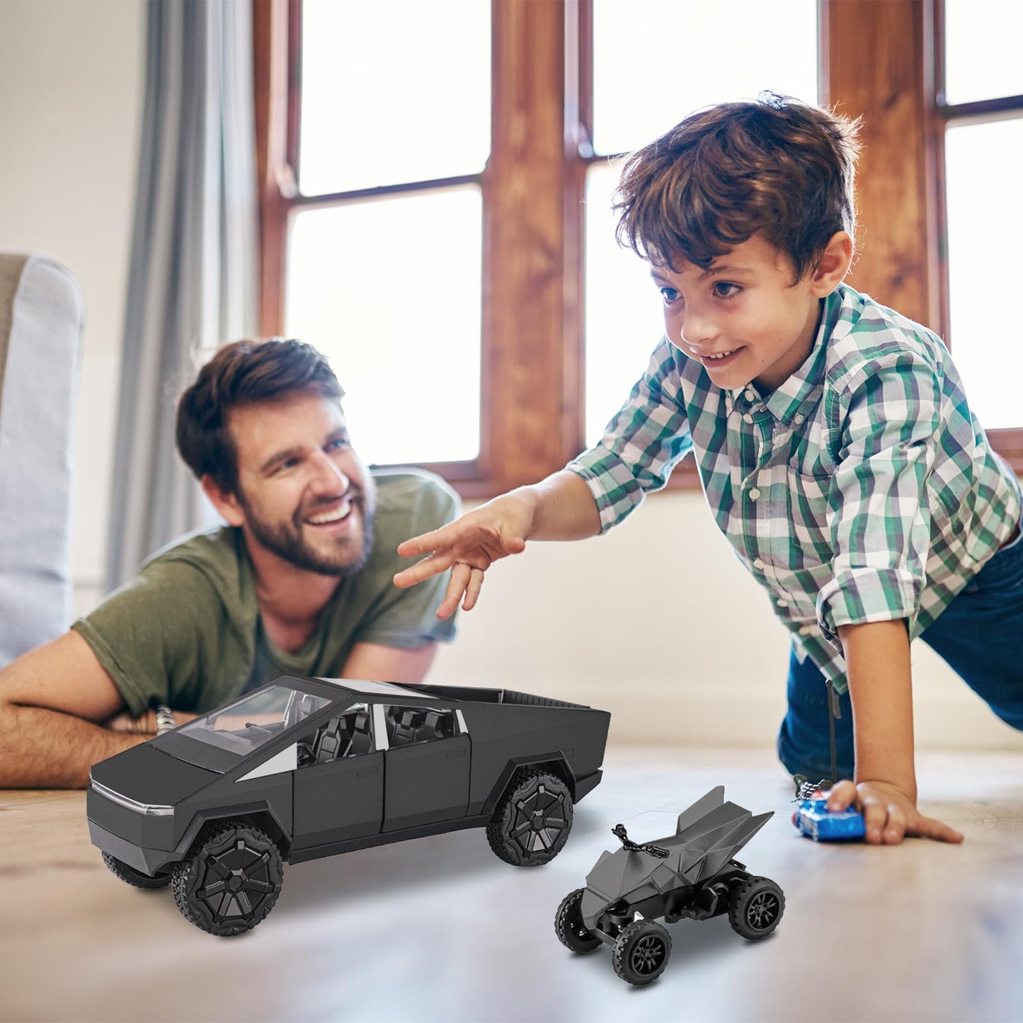 Cybertruck Pickup RV Model with Motorcycle Toy